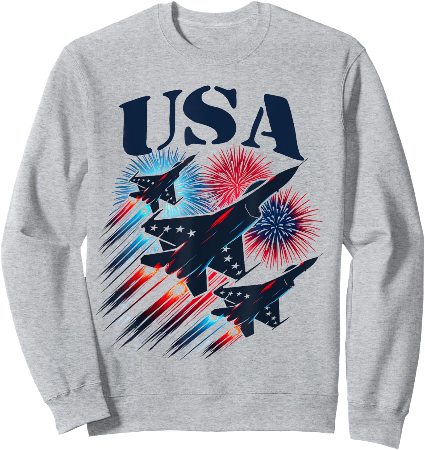 Patriotic 4th of July USA Flag Fighter Jets Planes Fireworks Sweatshirt - Sweatshirt | Ash