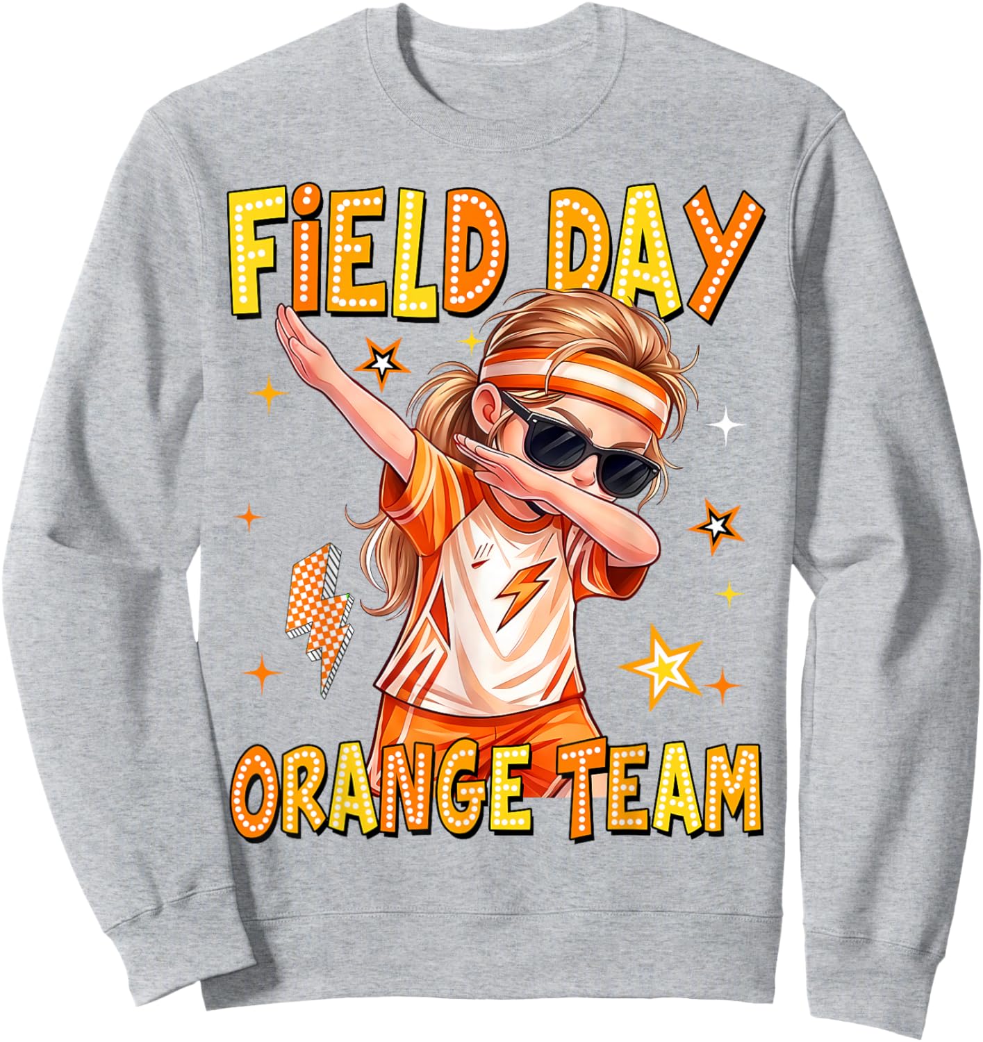 Field Day Orange Team Dabbing Girl Kids Games Field Trip Fun Sweatshirt - Sweatshirt | Ash