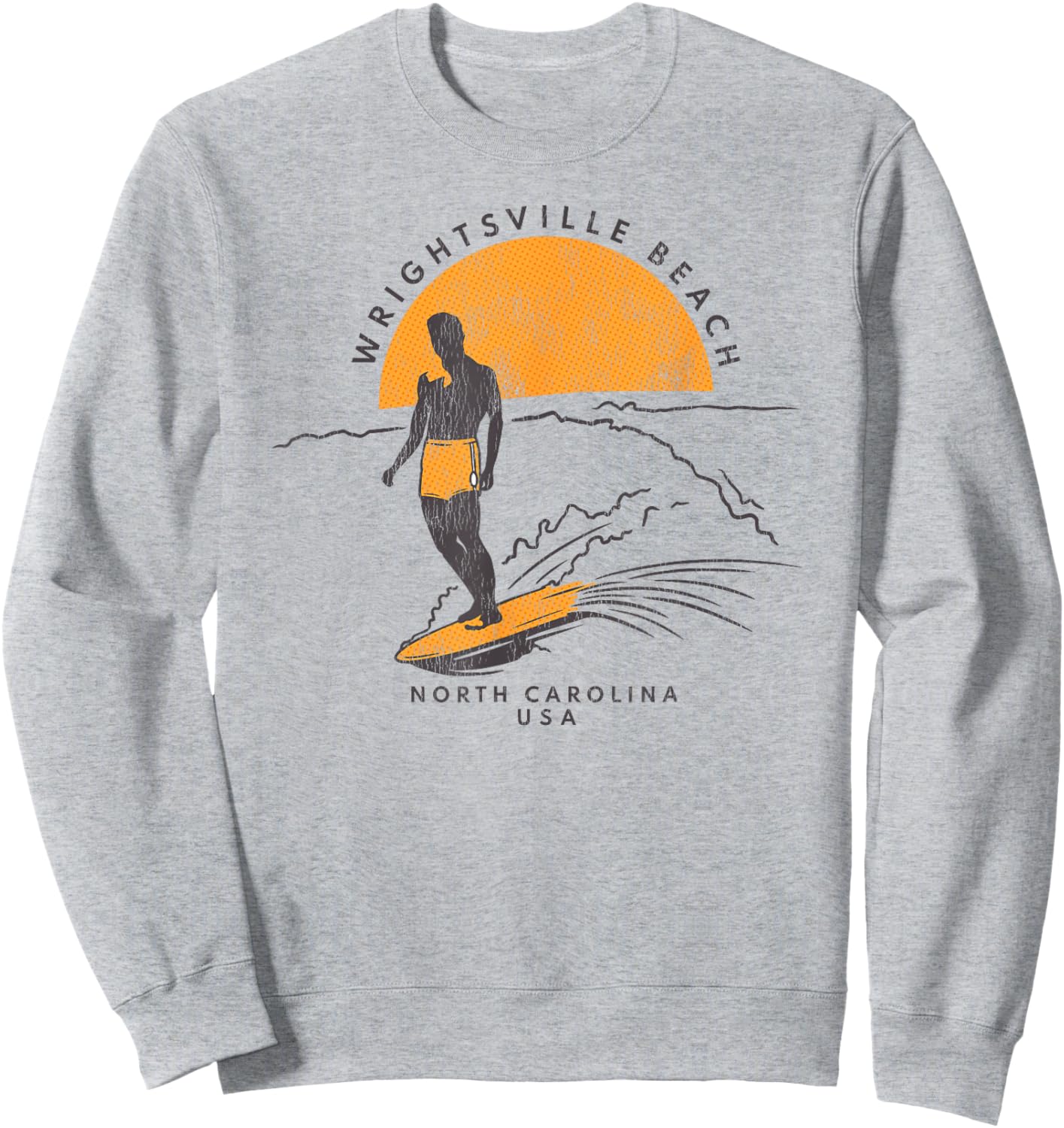 Wrightsville Beach, NC Summertime Living Surfing Peace Sweatshirt - Sweatshirt | Ash