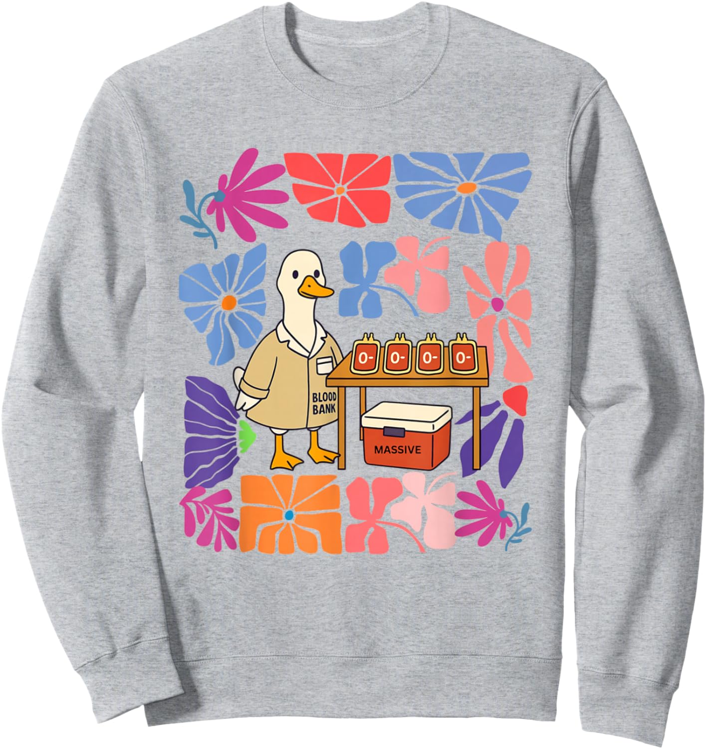 Retro Blood Bank Goose Flowers Transfusion Lab Week 2026 Sweatshirt - Sweatshirt | Ash