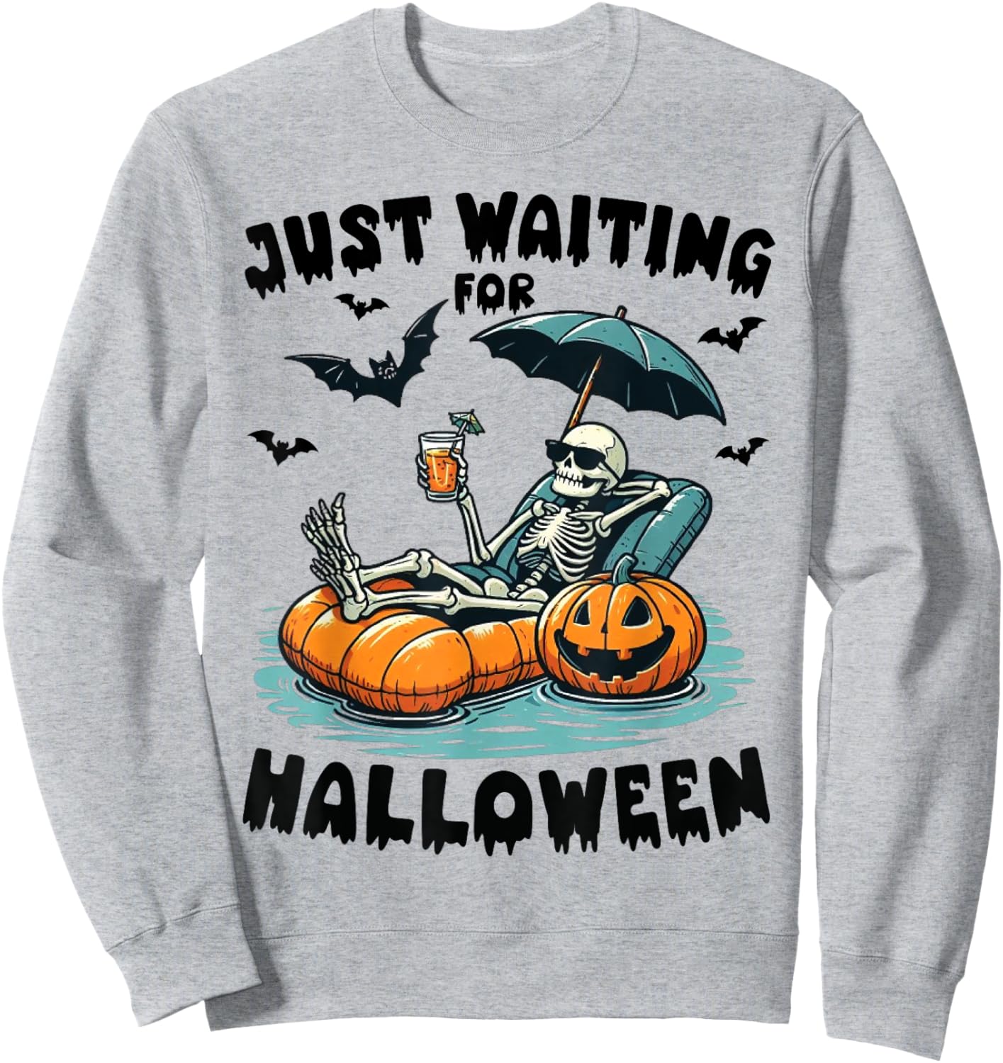 Funny Just Waiting For Halloween Skeleton Spooky Vibe Summer Sweatshirt - Sweatshirt | Ash
