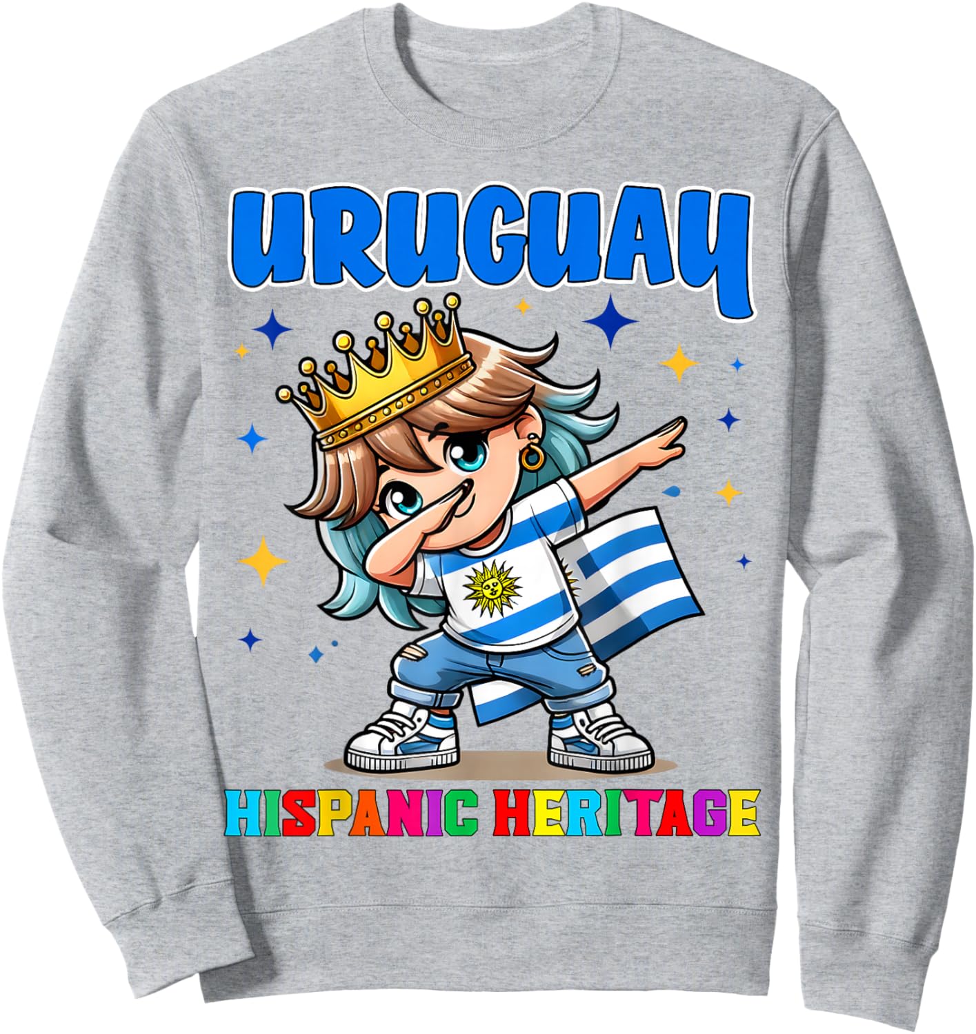 Uruguay Dabbing Girl Hispanic Heritage Celebration for Kids Sweatshirt - Sweatshirt | Ash