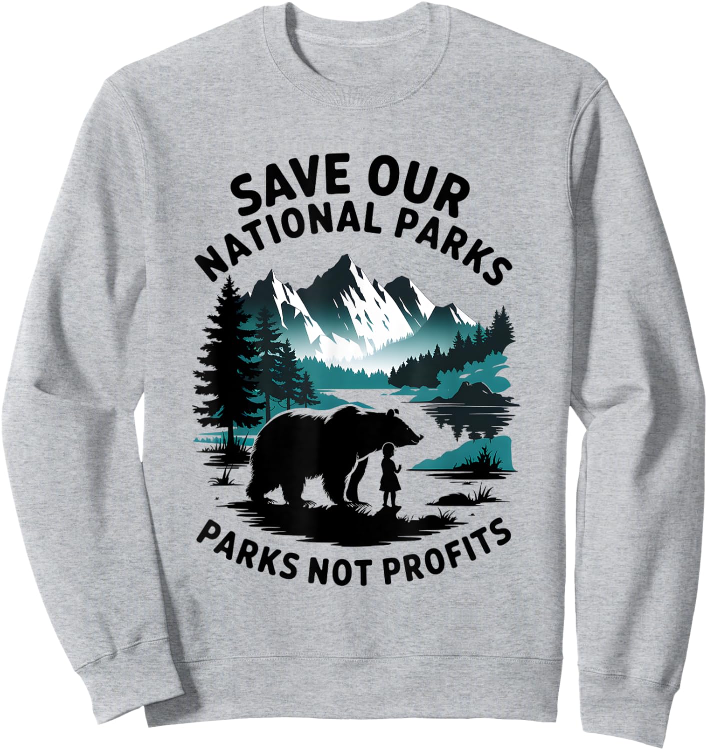 Save Our National Parks Mountain Grizzly Bear Sweatshirt - Sweatshirt | Ash