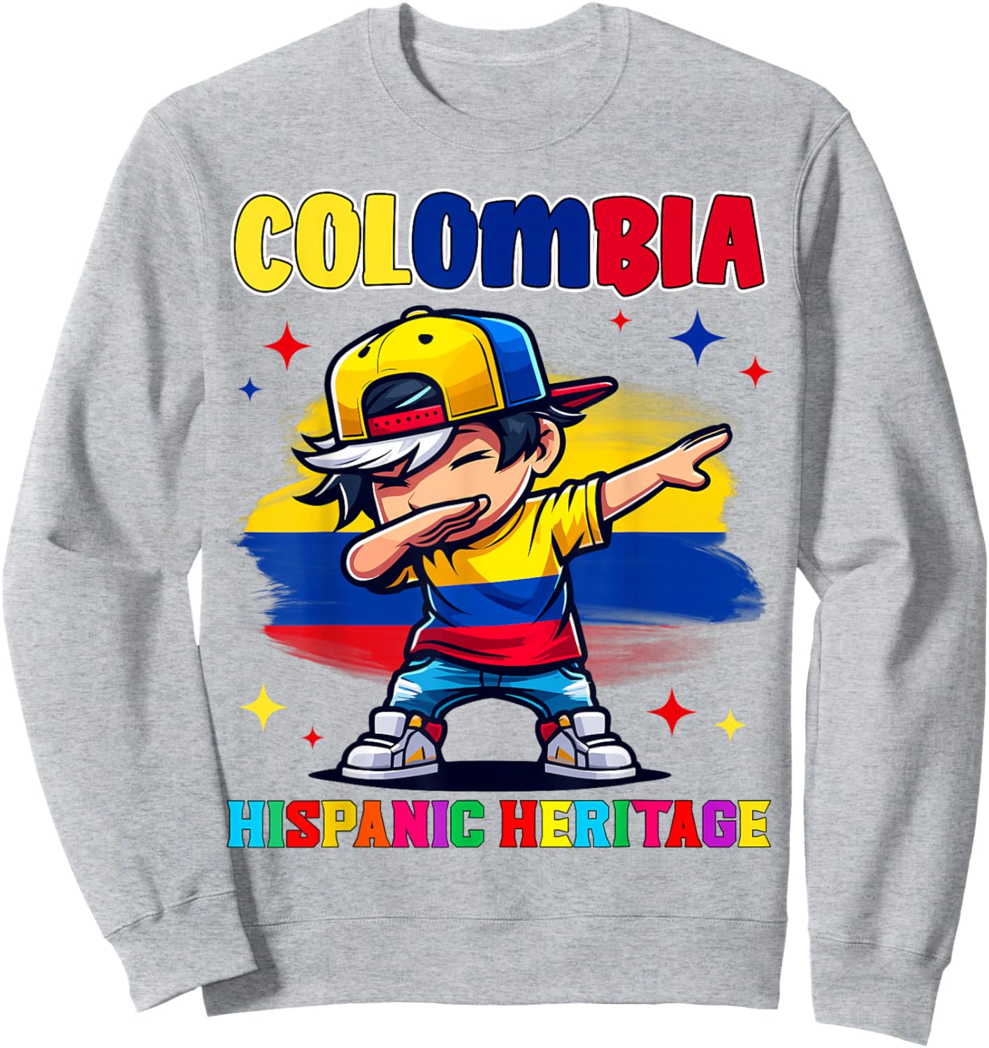 Colombia Dabbing Kid Hispanic Heritage Celebration for Kids Sweatshirt - Sweatshirt | Ash