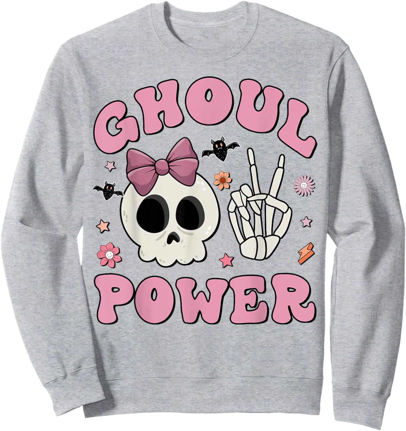 Retro Ghoul Power Halloween Girl Power Skull Toddler Kids Sweatshirt - Sweatshirt | Ash