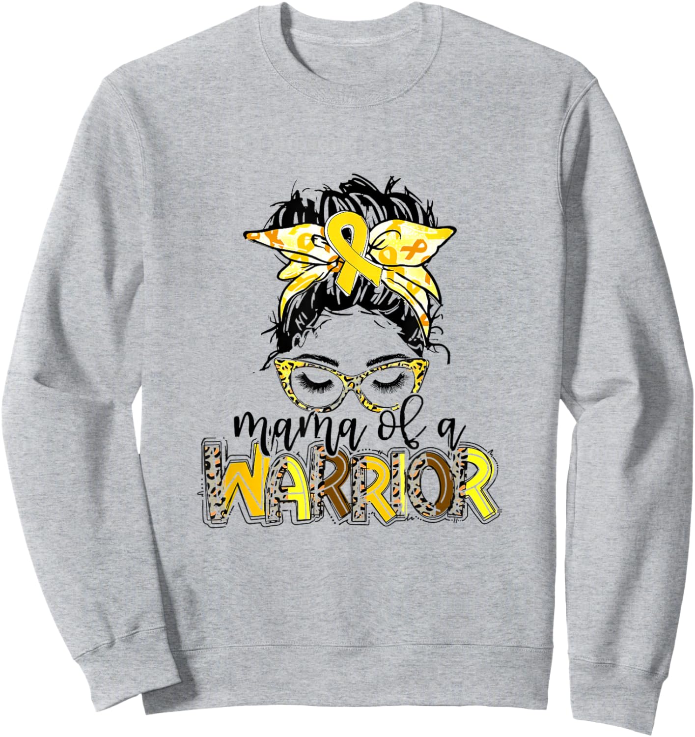 Mama of Warrior Childhood Cancer Ribbon Mom Saying Quote Sweatshirt - Sweatshirt | Ash