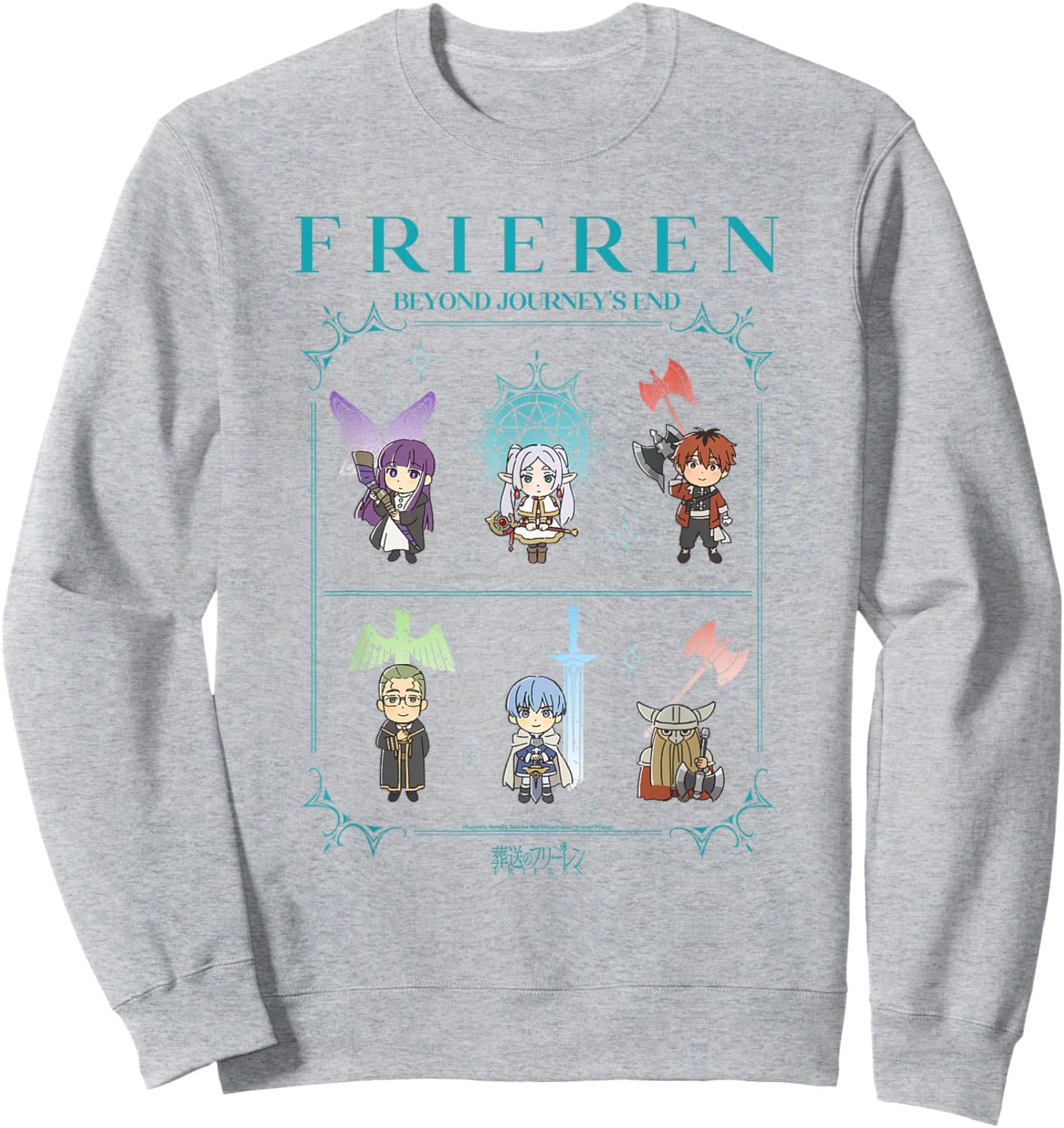 Frieren Chibi Character Chart with Ornate Frame Anime Sweatshirt - Sweatshirt | Ash