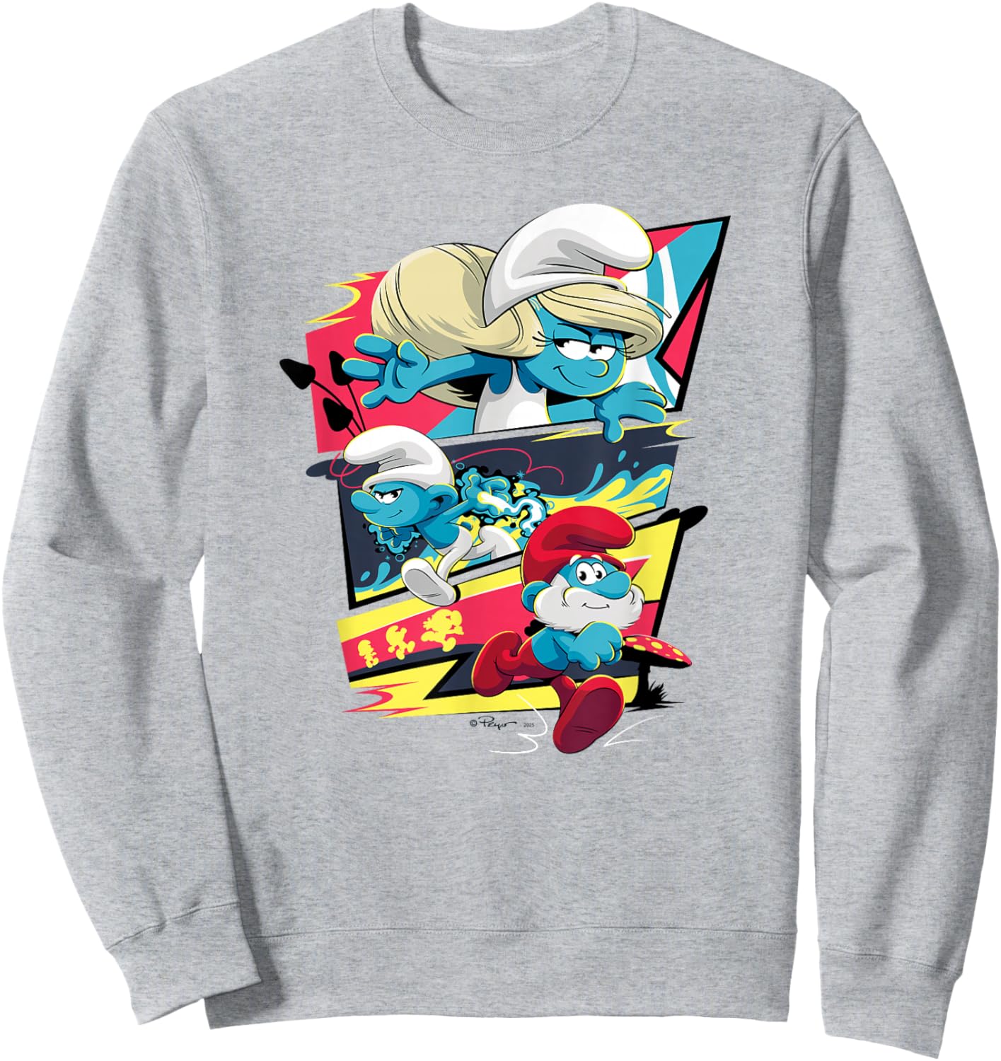 The Smurfs Action Comic Panels Retro Cartoon Sweatshirt - Sweatshirt | Ash
