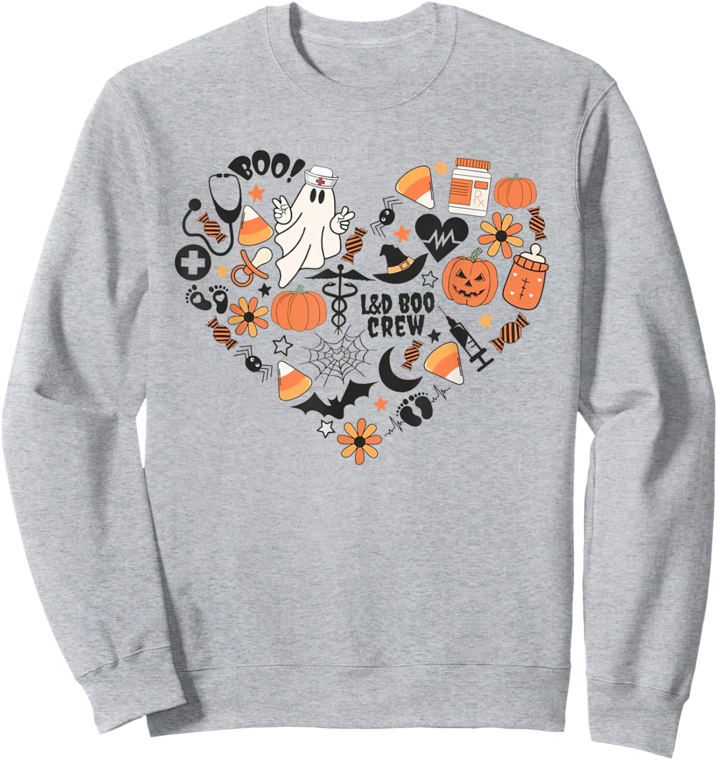Labor & Delivery Nurse Halloween Pumpkin Fall Autumn Heart Sweatshirt - Sweatshirt | Ash