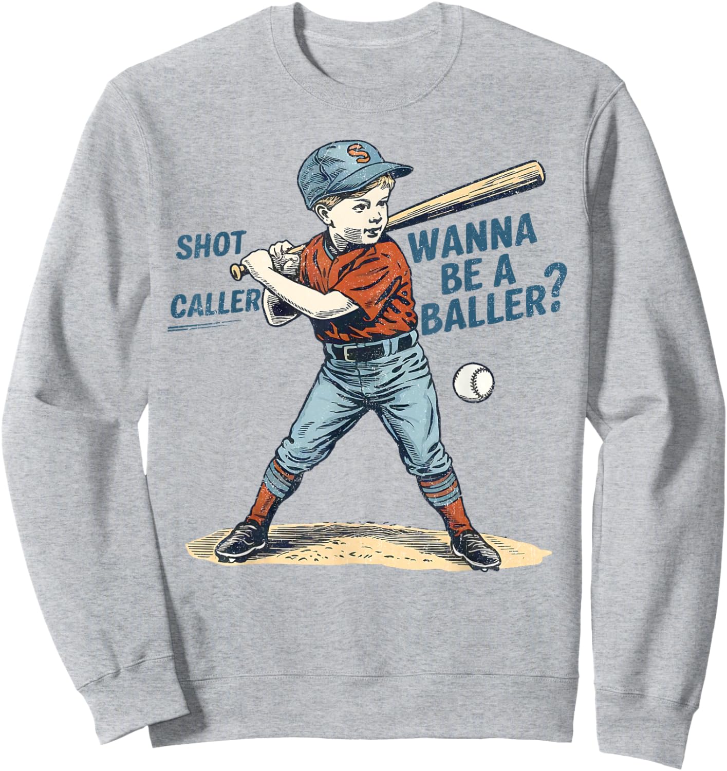 Vintage Wanna Be Retro Baller Shot Caller Baseball Game Day Sweatshirt - Sweatshirt | Ash