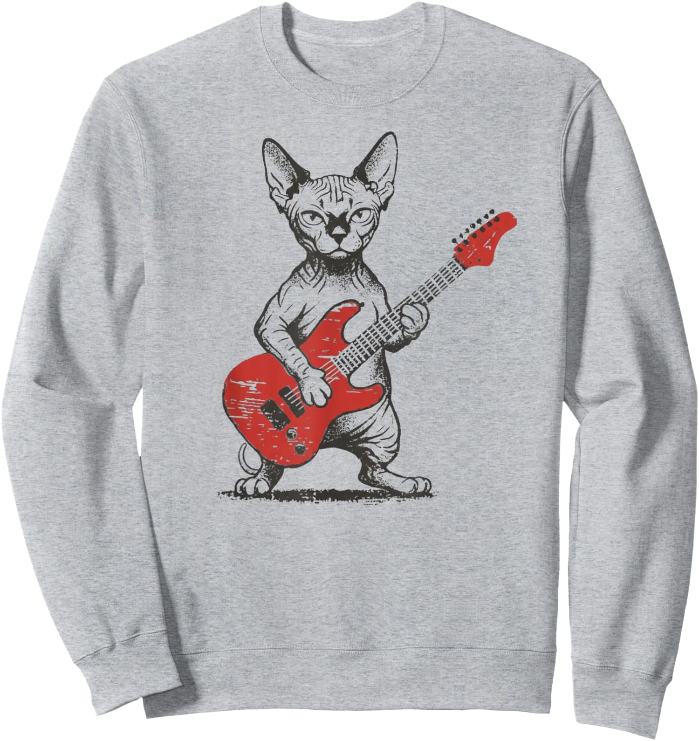 Vintage Sphynx Rock Cat Funny Cat Playing Guitar Rock Sweatshirt - Sweatshirt | Ash