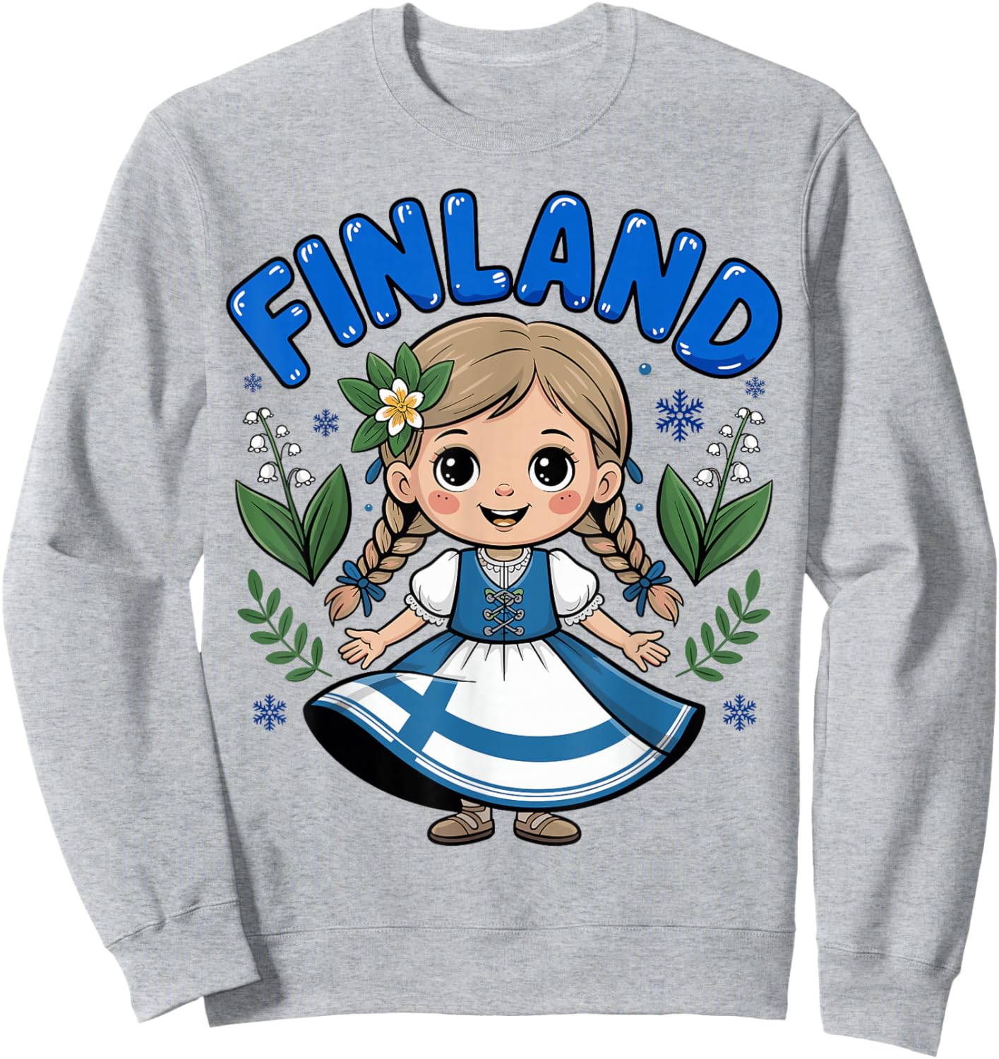 Cute Finnish Girl in Traditional Folk Dress for Kids Sweatshirt - Sweatshirt | Ash