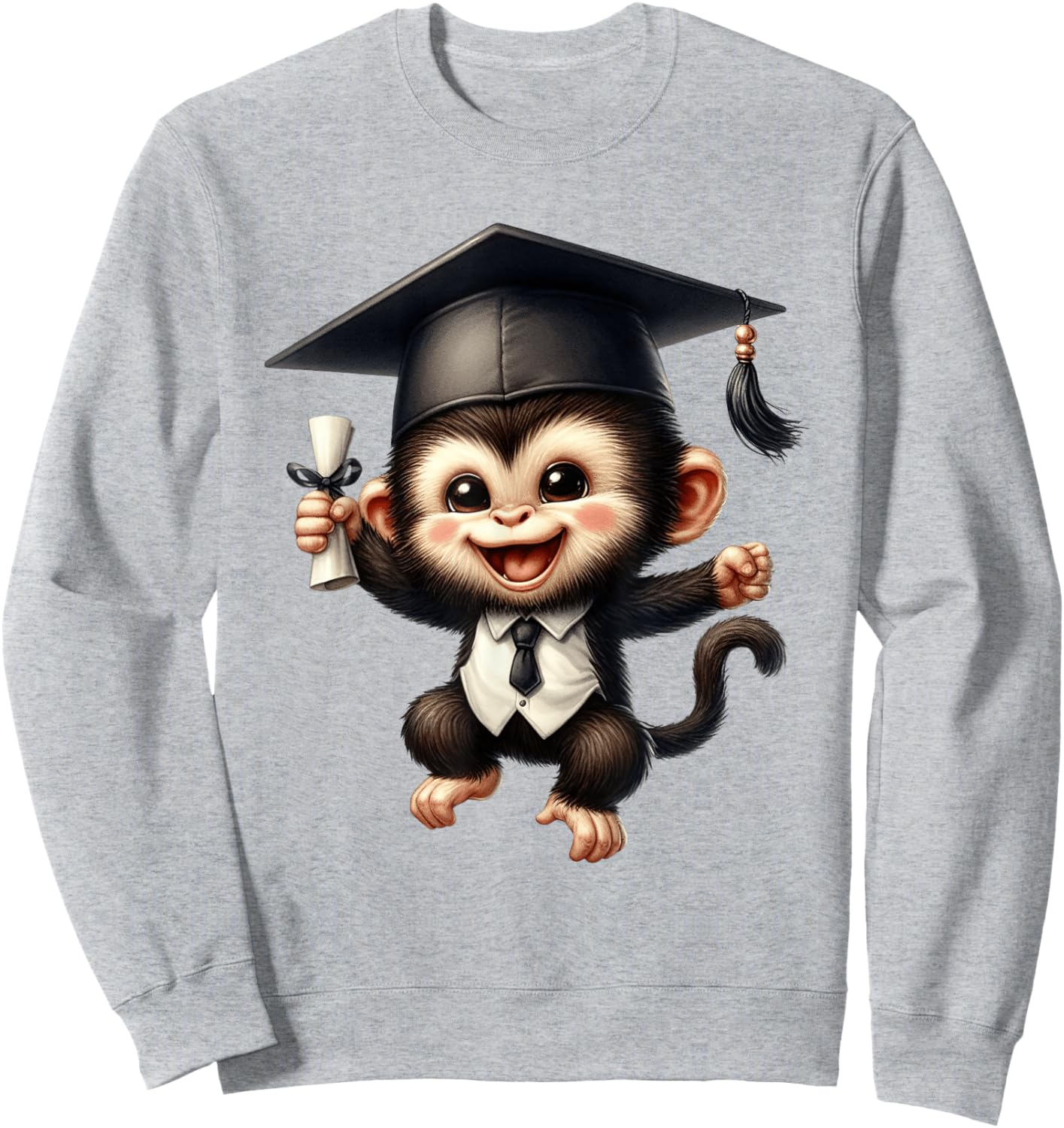 Cute Monkey Graduate Diploma Academic Celebration Sweatshirt - Sweatshirt | Ash