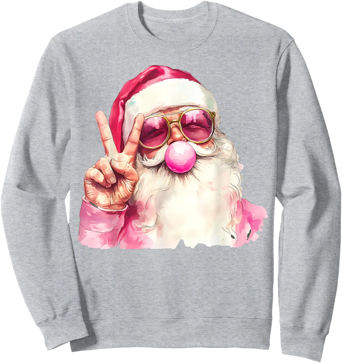 Santa Claus Blowing Bubble Gum Pink Sunglasses Christmas Sweatshirt - Sweatshirt | Ash