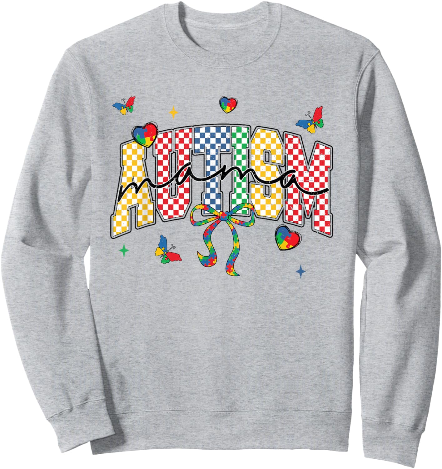 Autism Mama Checkered Coquette Mom Mommy Autism Awareness Sweatshirt - Sweatshirt | Ash