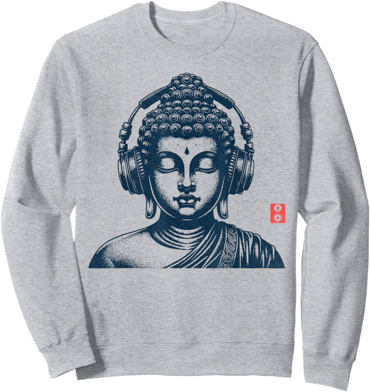 Buddha Wearing Headphones Vintage Retro Grey , -Adult, Short Sleeve, Music, Buddha, Relax Sweatshirt - Sweatshirt | Ash