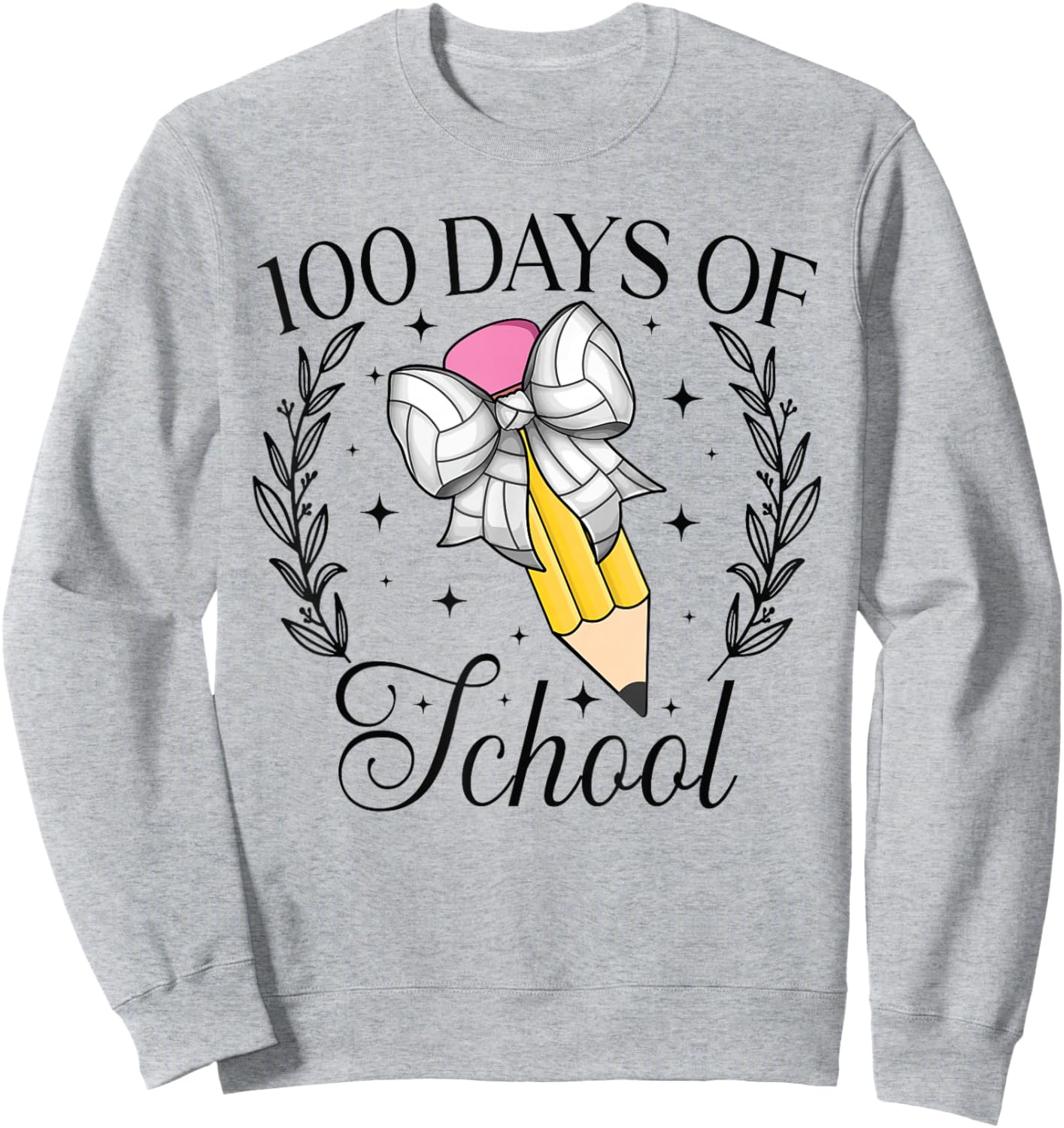100 Days Of School Volleyball Coquette Pencil Bow 100th Day Sweatshirt - Sweatshirt | Ash
