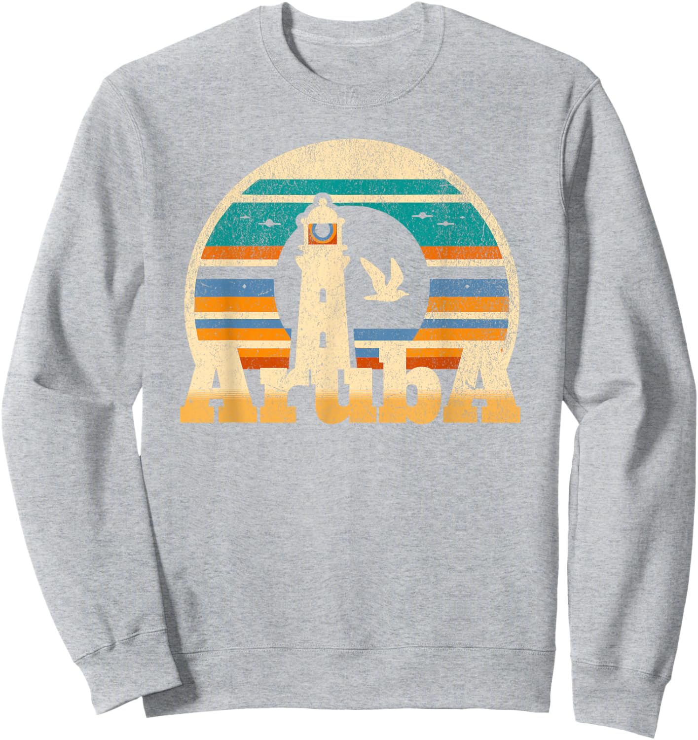 One Happy Island Aruba Shirt Retro Sunset Lighthouse Vintage Sweatshirt - Sweatshirt | Ash