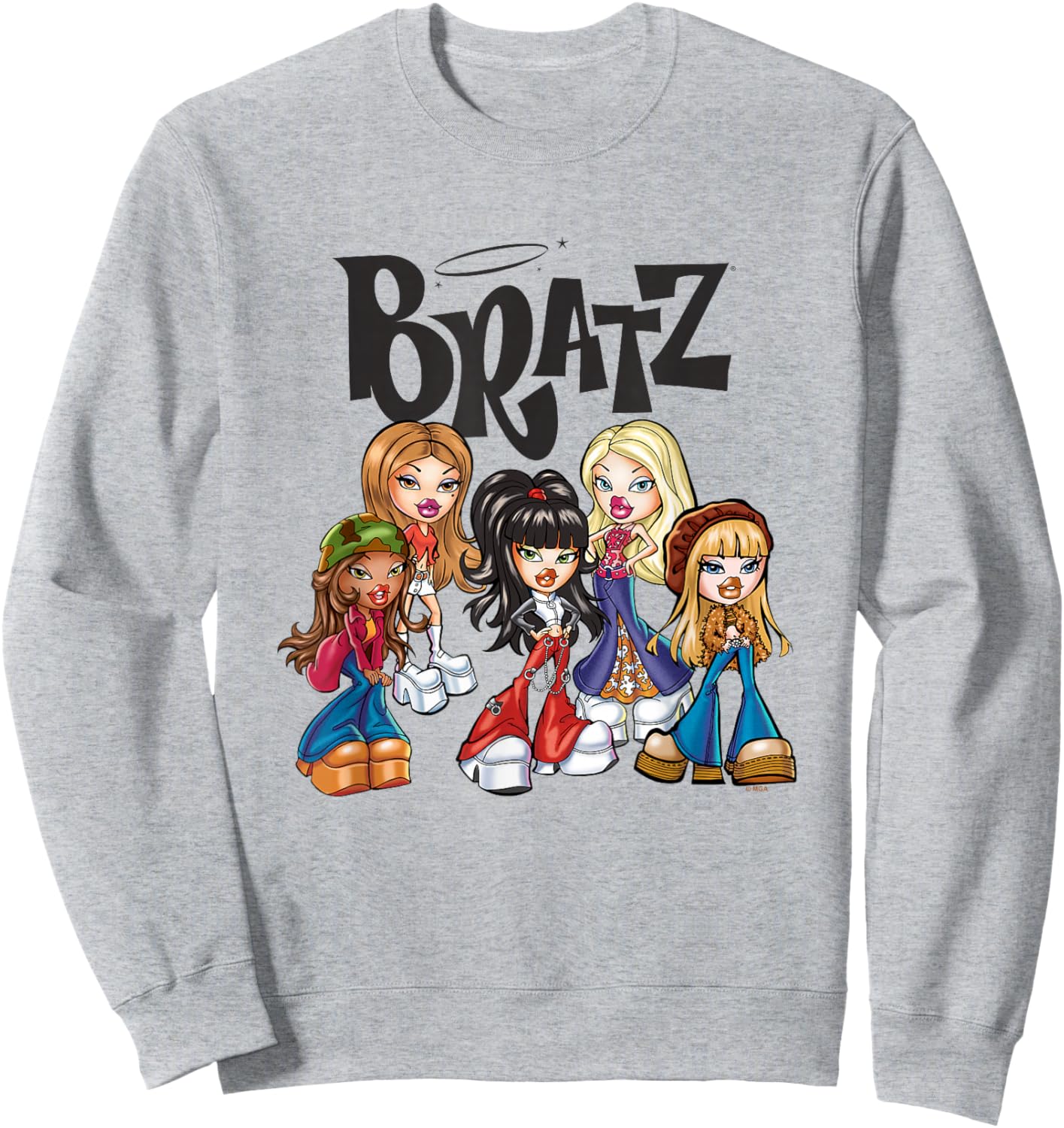 Bratz Dolls Vintage Style Group Shot Big Chest Poster Sweatshirt - Sweatshirt | Ash