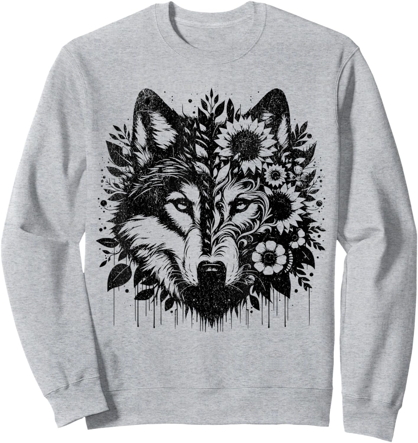 Sunflower Wolf Flowers Wolf Face for Wolves Lover women wolf Sweatshirt - Sweatshirt | Ash