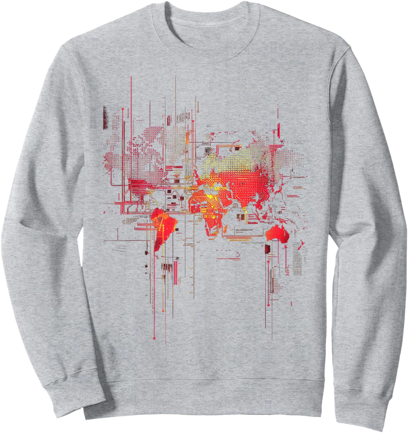 Digital Glitch World Map Sweatshirt - Sweatshirt | Ash