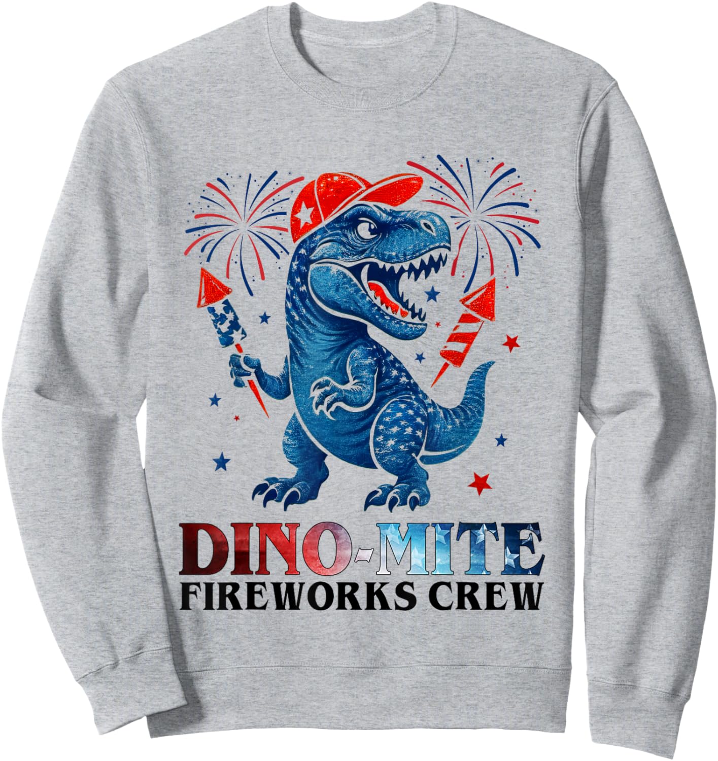 Dino-Mite Fireworks Crew Dinosaur USA Flag 4th Of July Kids Sweatshirt - Sweatshirt | Ash