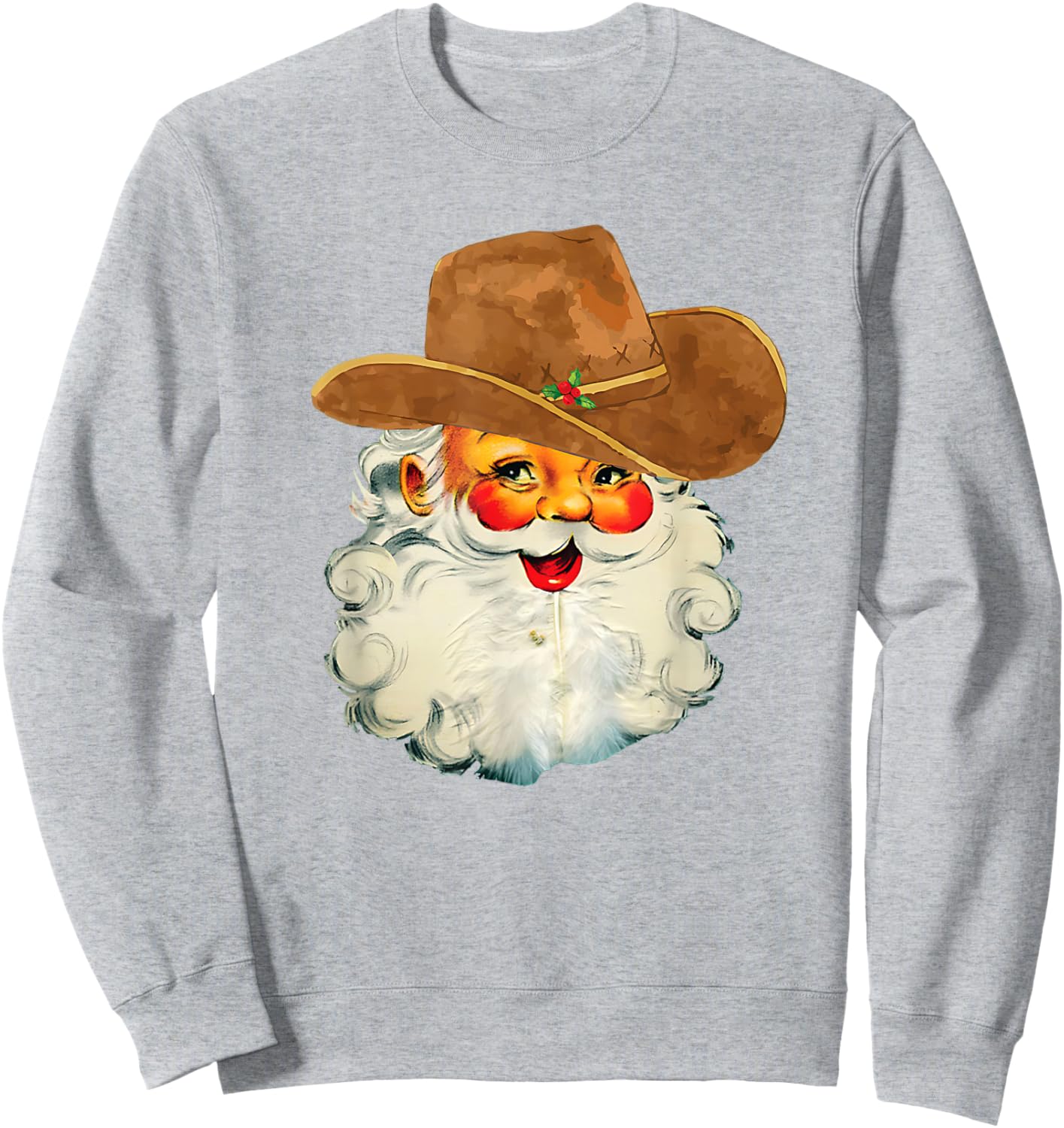 Santa Cowboy Western Christmas Xmas Holiday Pajamas Sweatshirt - Sweatshirt | Ash