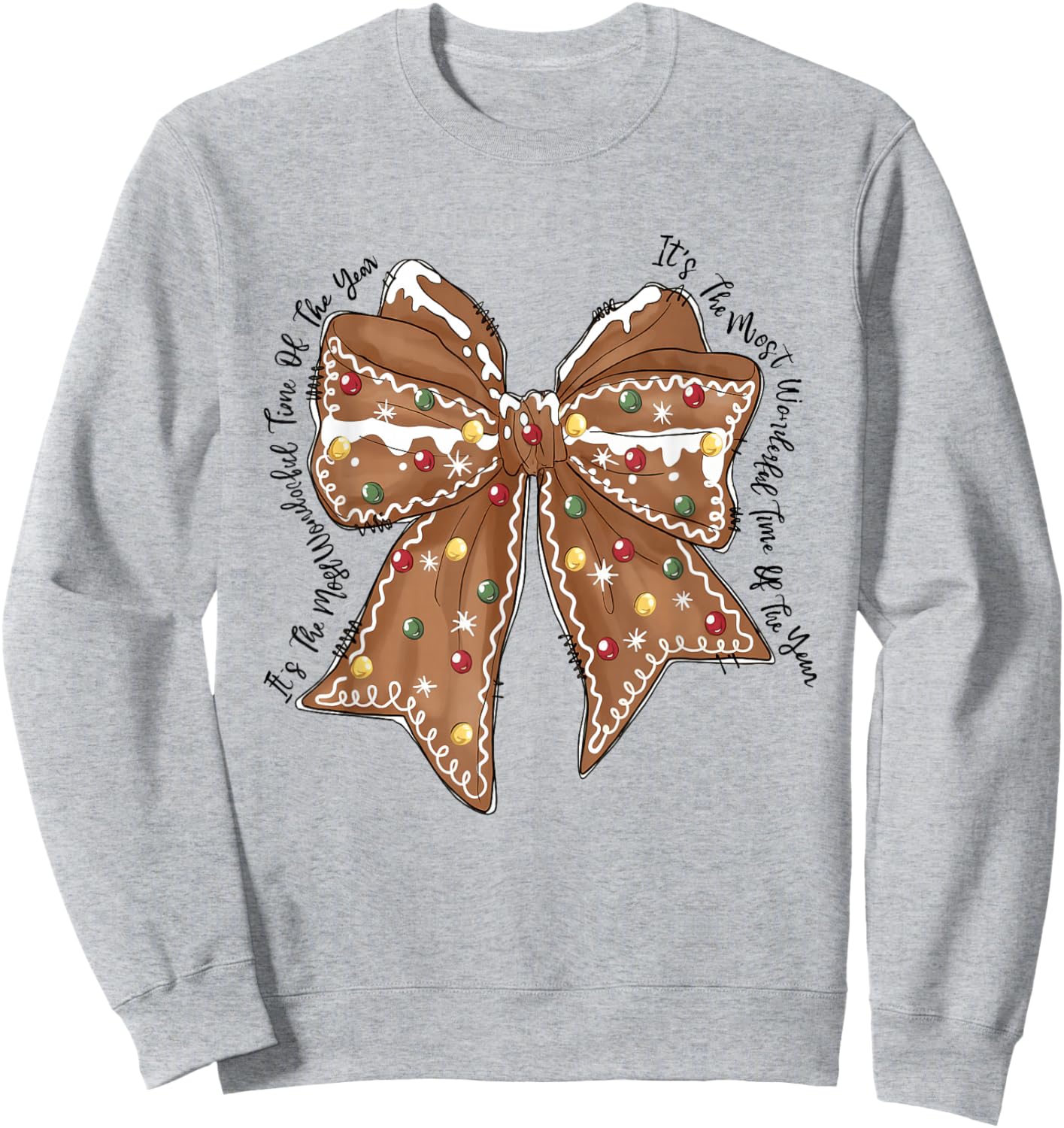 Funny Christmas Outfit Women Kids Christmas Gingerbread Coquette Bow Xmas Sweatshirt - Sweatshirt | Ash