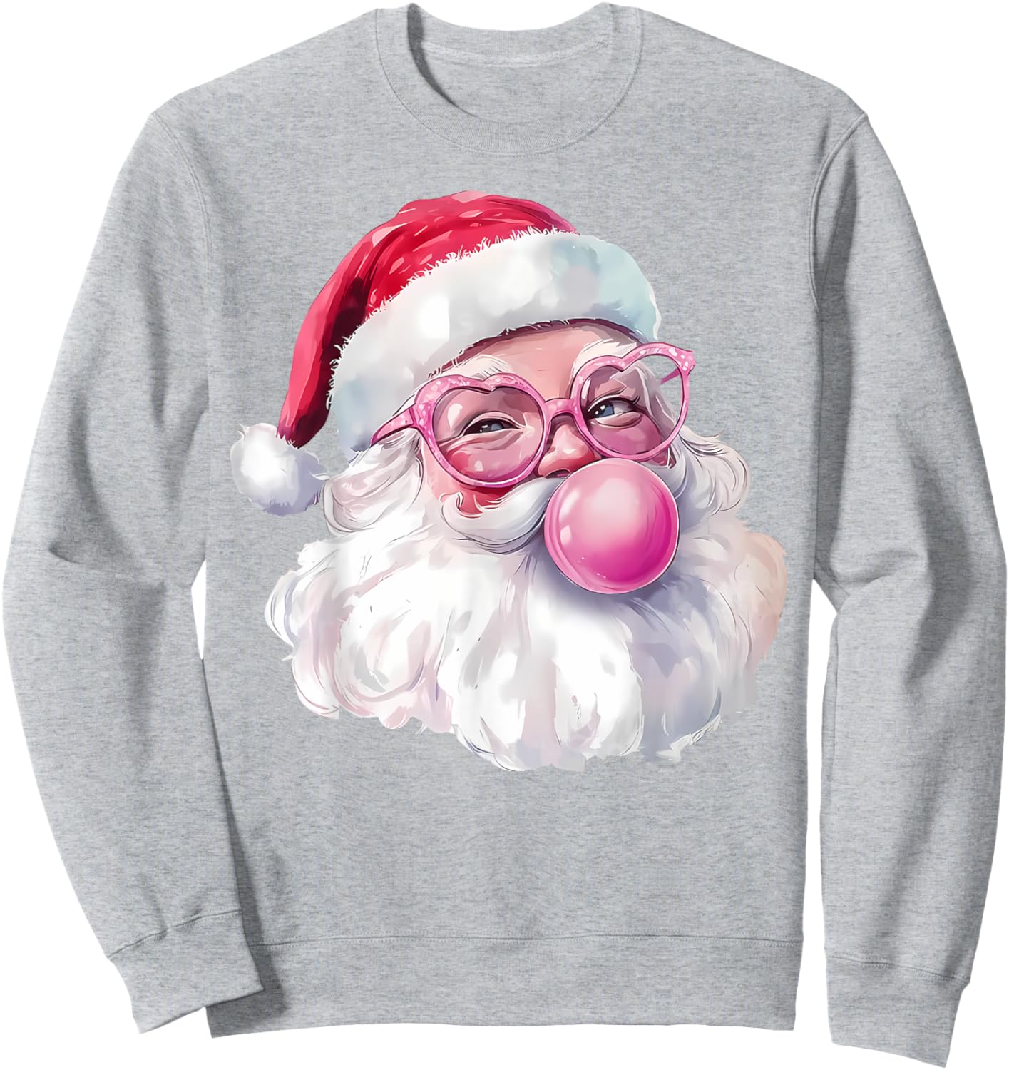 Santa Claus Blowing Bubble Gum Pink Sunglasses Christmas Sweatshirt - Sweatshirt | Ash