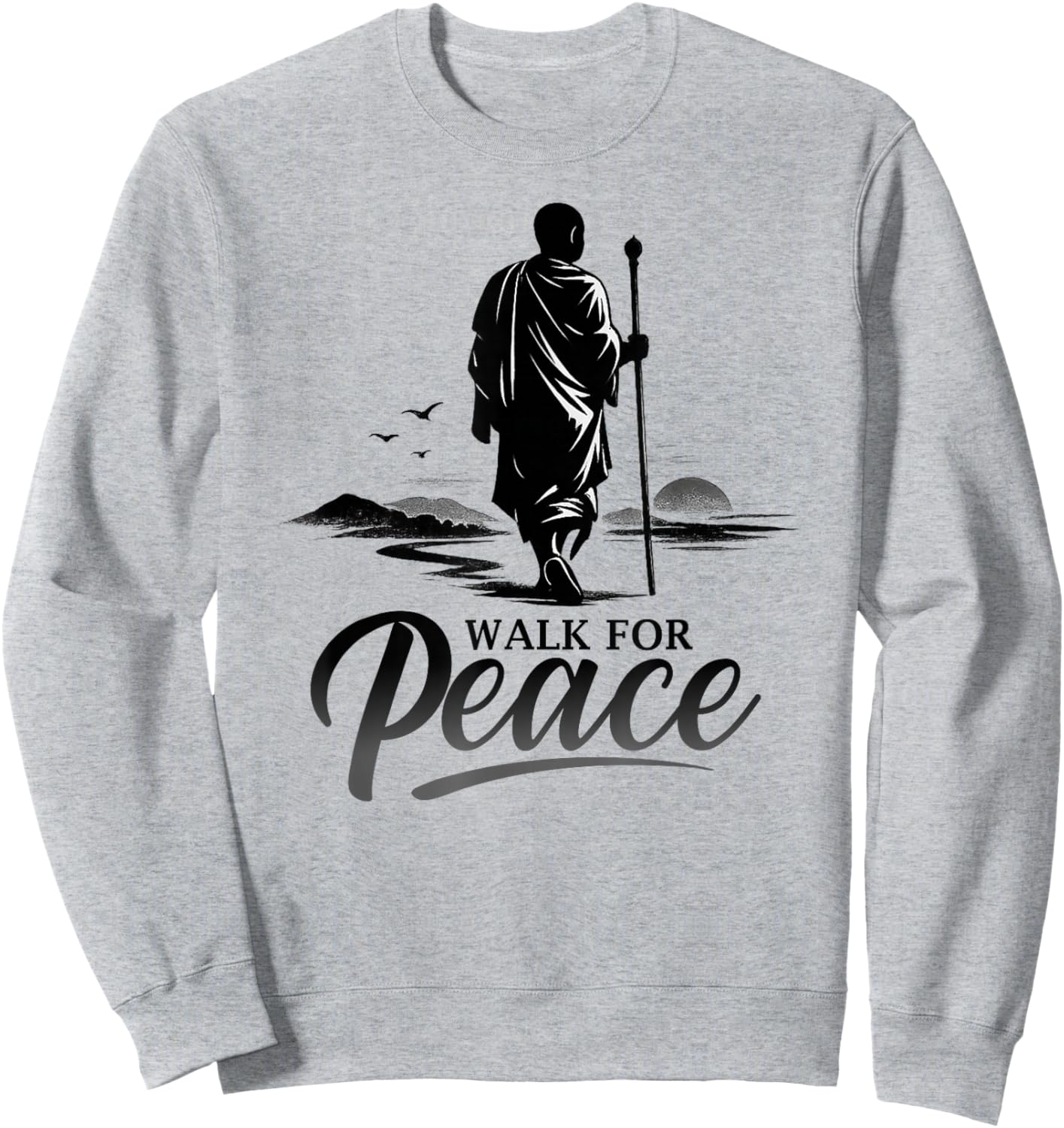 Retro Walk for Peace Monks with Dog Aloka Art Zen Minimalist Sweatshirt - Sweatshirt | Ash