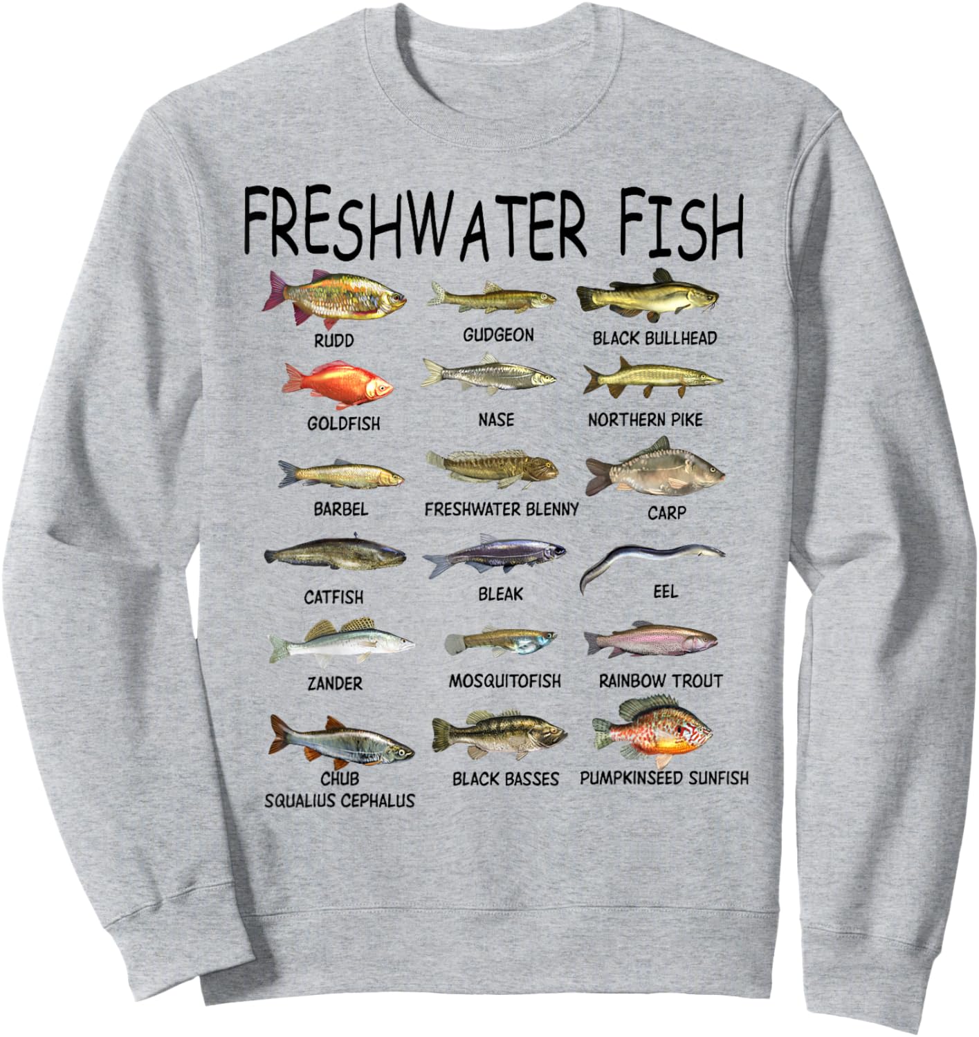 Fish Species Biology Types Of Freshwater Fish Fishing Sweatshirt - Sweatshirt | Ash