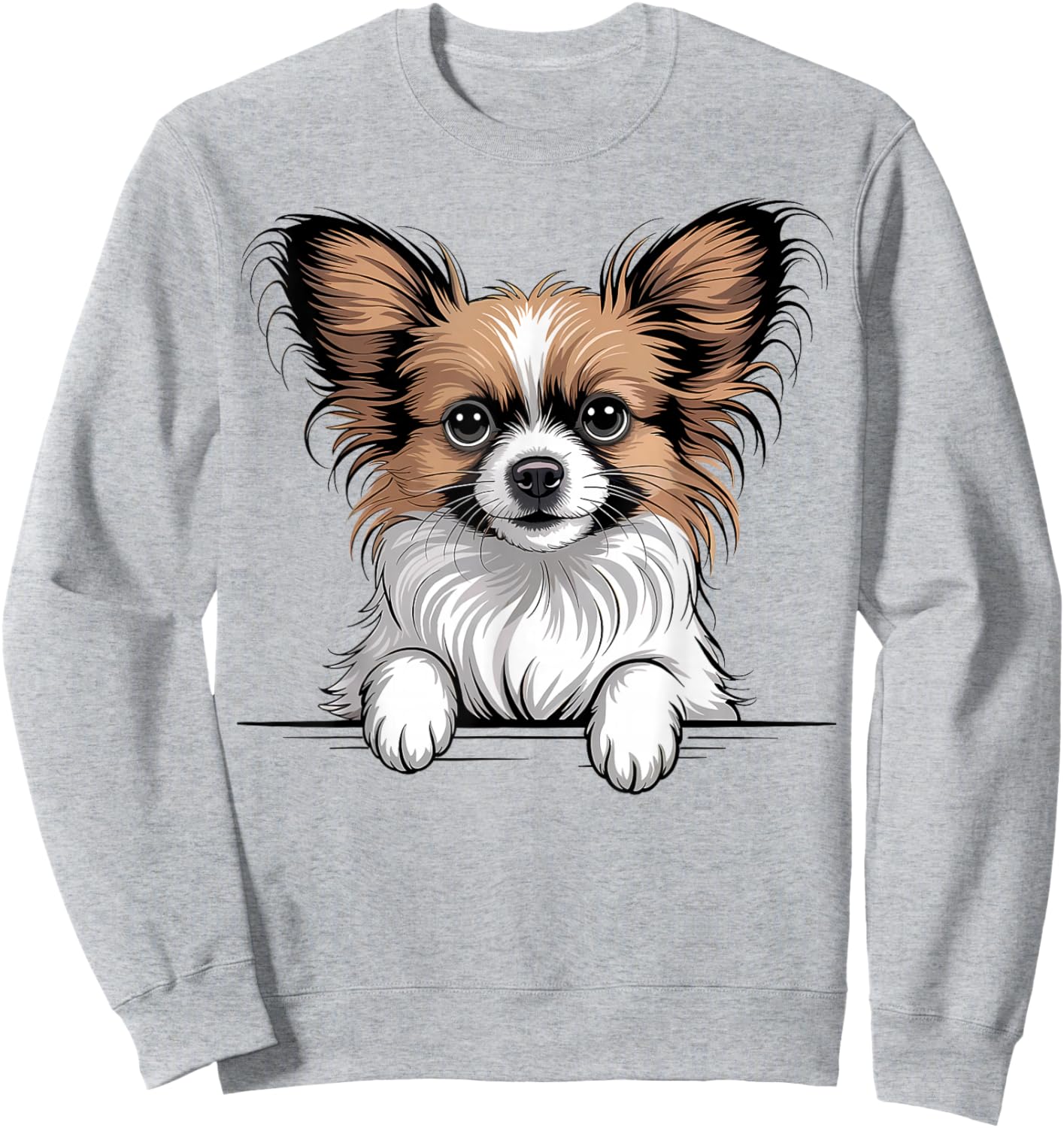 Papillon Funny Peeking Pocket Puppy Dog Lover Sweatshirt - Sweatshirt | Ash