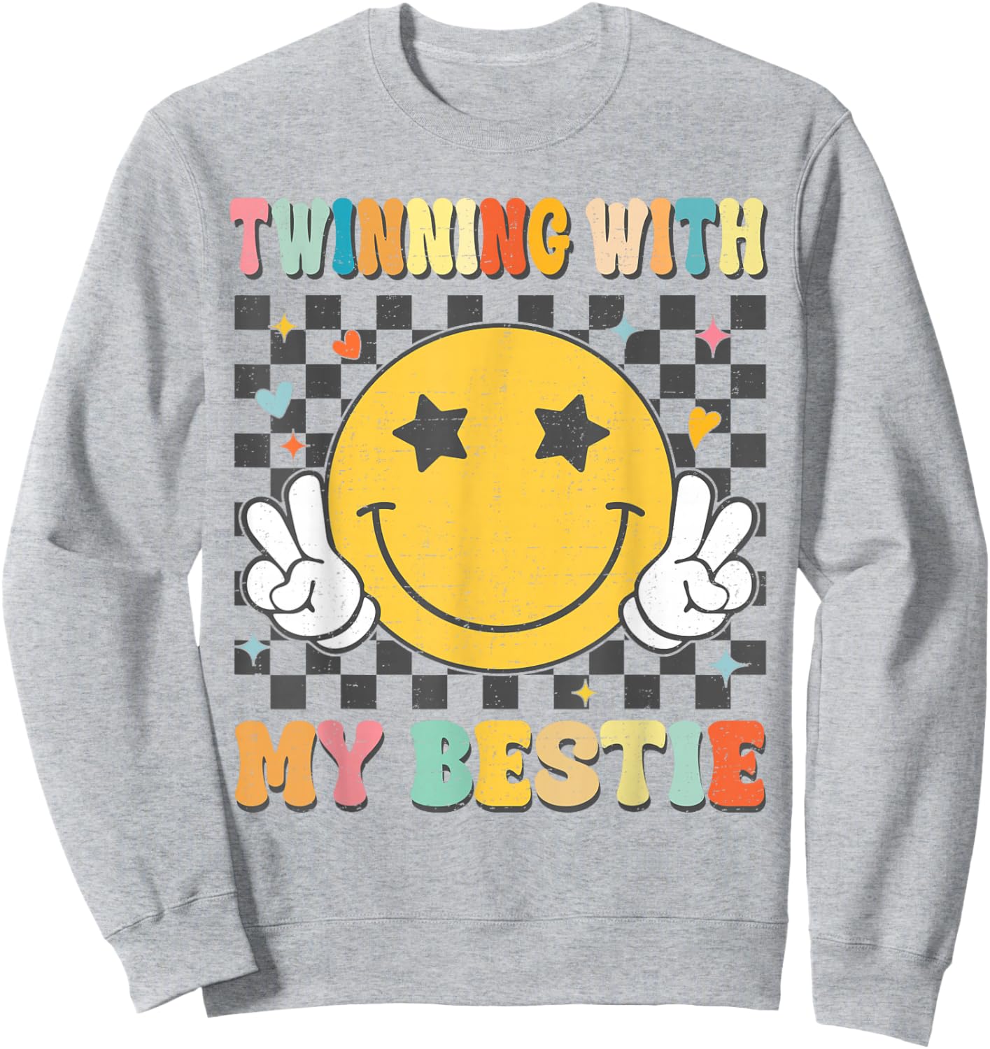 Retro Groovy Twinning With My Bestie Girls Friends Matching Sweatshirt - Sweatshirt | Ash