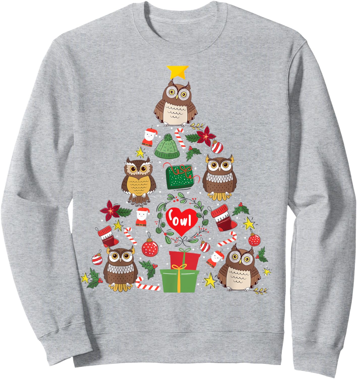 Owl Ornament Christmas Tree Owl Lover Xmas Gifts Men Women Sweatshirt - Sweatshirt | Ash