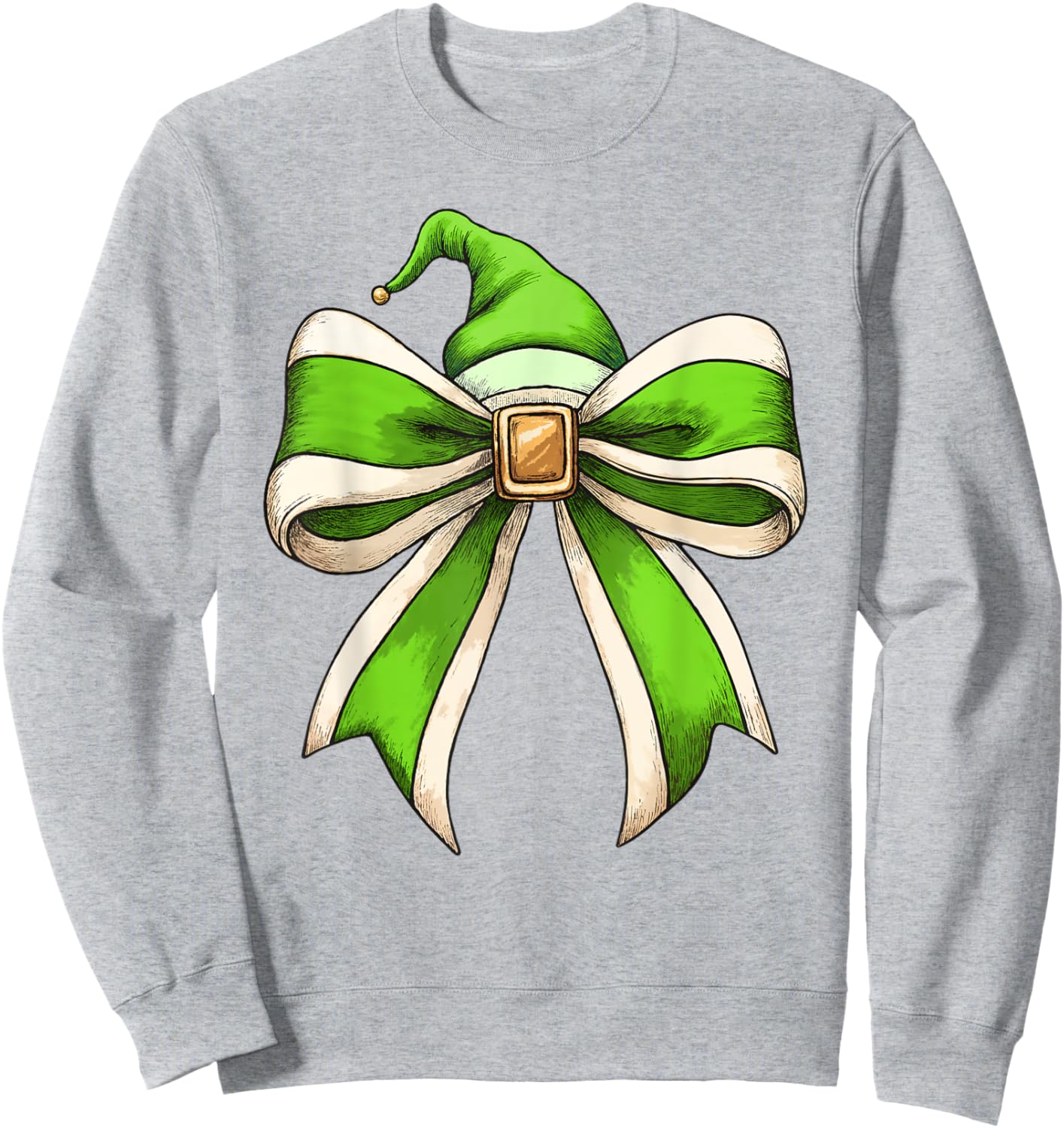 Coquette Christmas Bow Girls Women Holiday Ribbon Green Elf Sweatshirt - Sweatshirt | Ash