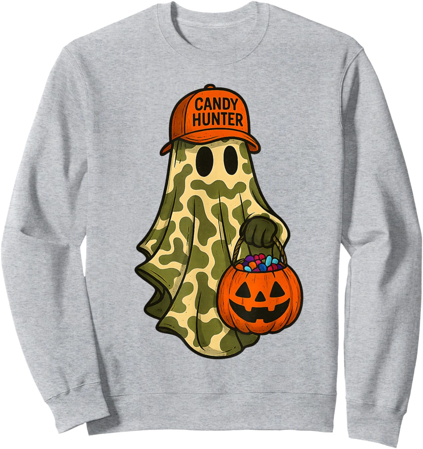 Camo Ghost Candy Hunter Halloween Funny Boys Kid Men Hunting Sweatshirt - Sweatshirt | Ash
