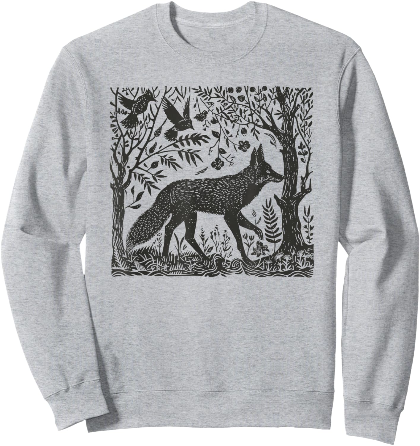 Folklore Forest Fox Lino Print Sweatshirt - Sweatshirt | Ash