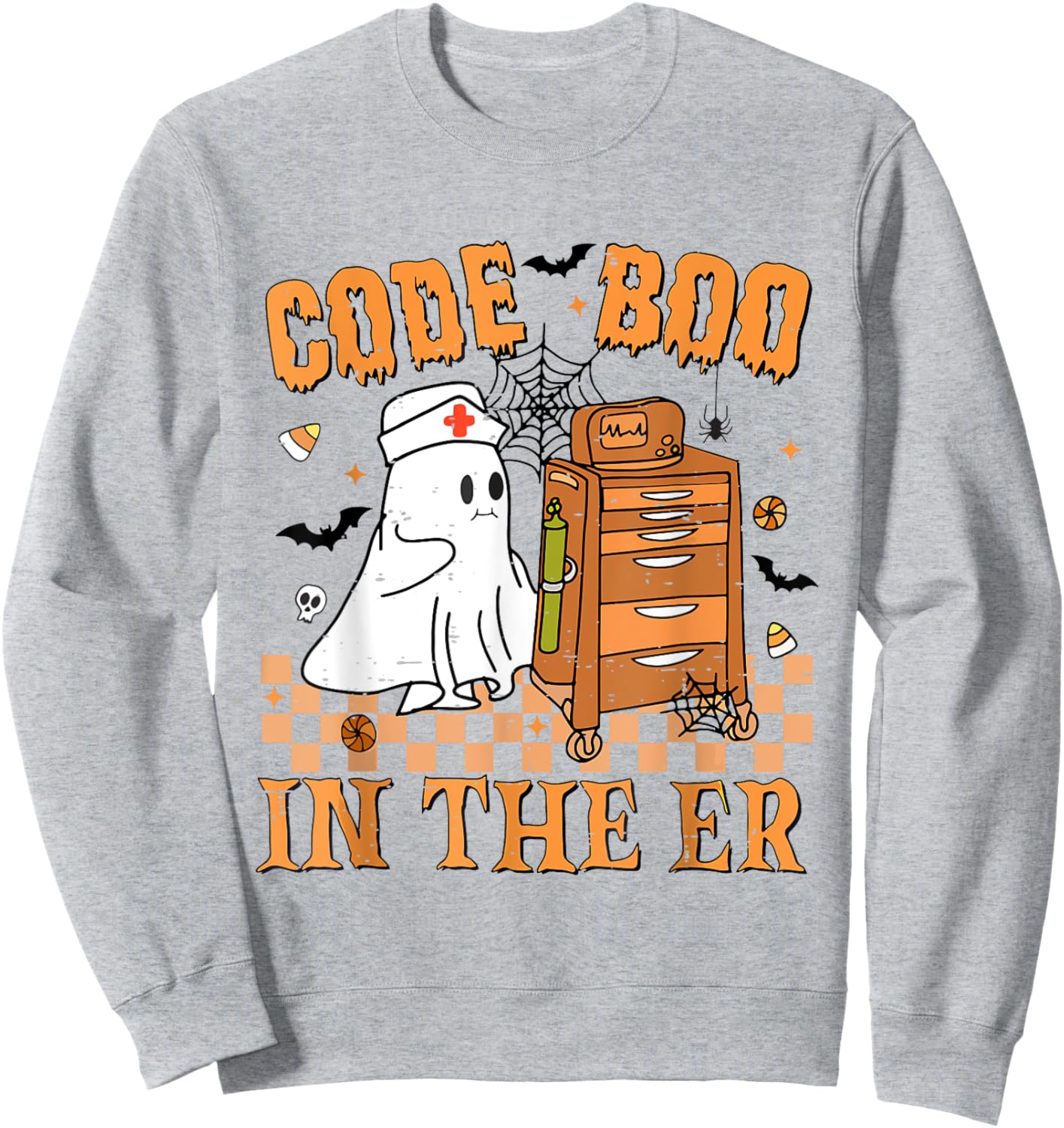 Cute Emergency Department Code Boo In The Er Nurse Halloween Sweatshirt - Sweatshirt | Ash