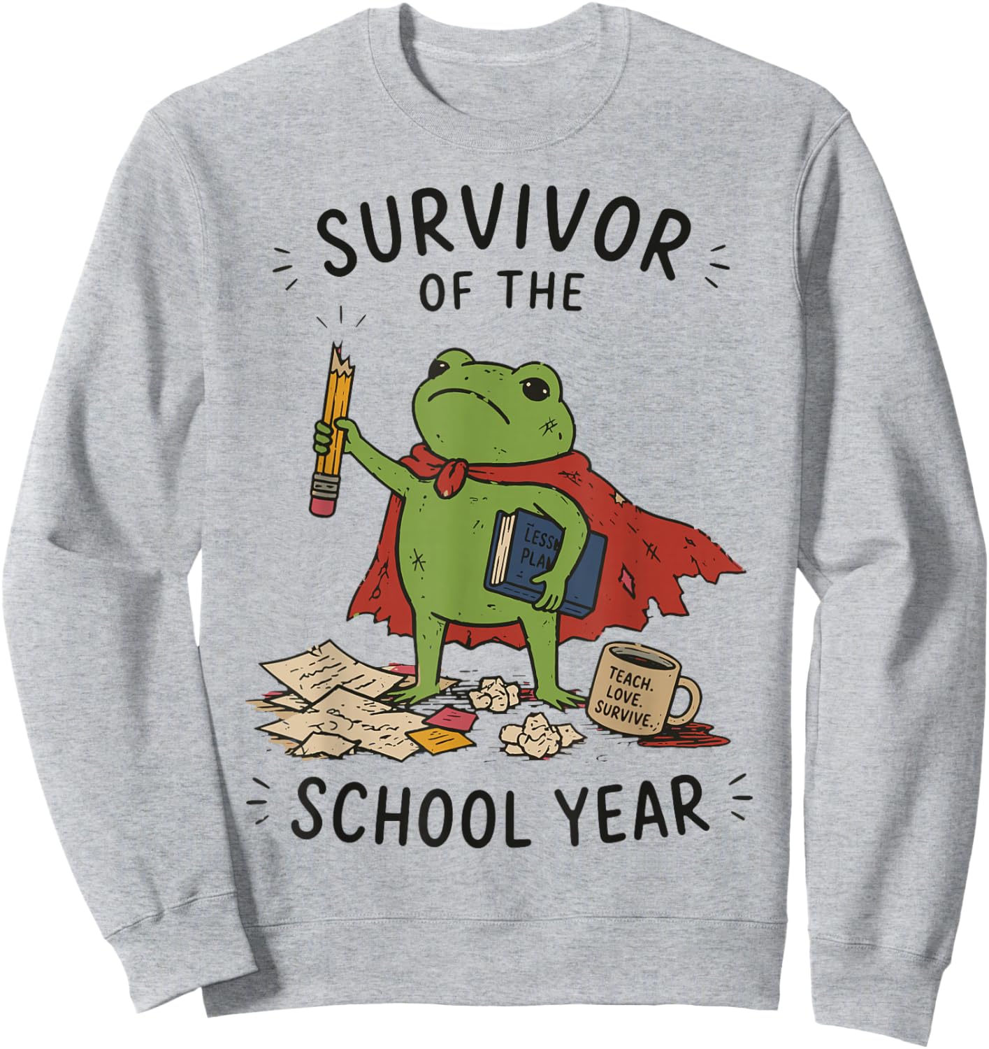 Survivor of The School Year Frog Teacher Retro Last Day of Sweatshirt - Sweatshirt | Ash