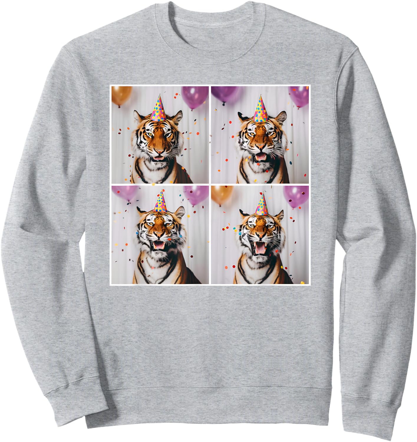 Tiger Wildlife Party Hat Jungle Animal Safari Tiger Birthday Sweatshirt - Sweatshirt | Ash