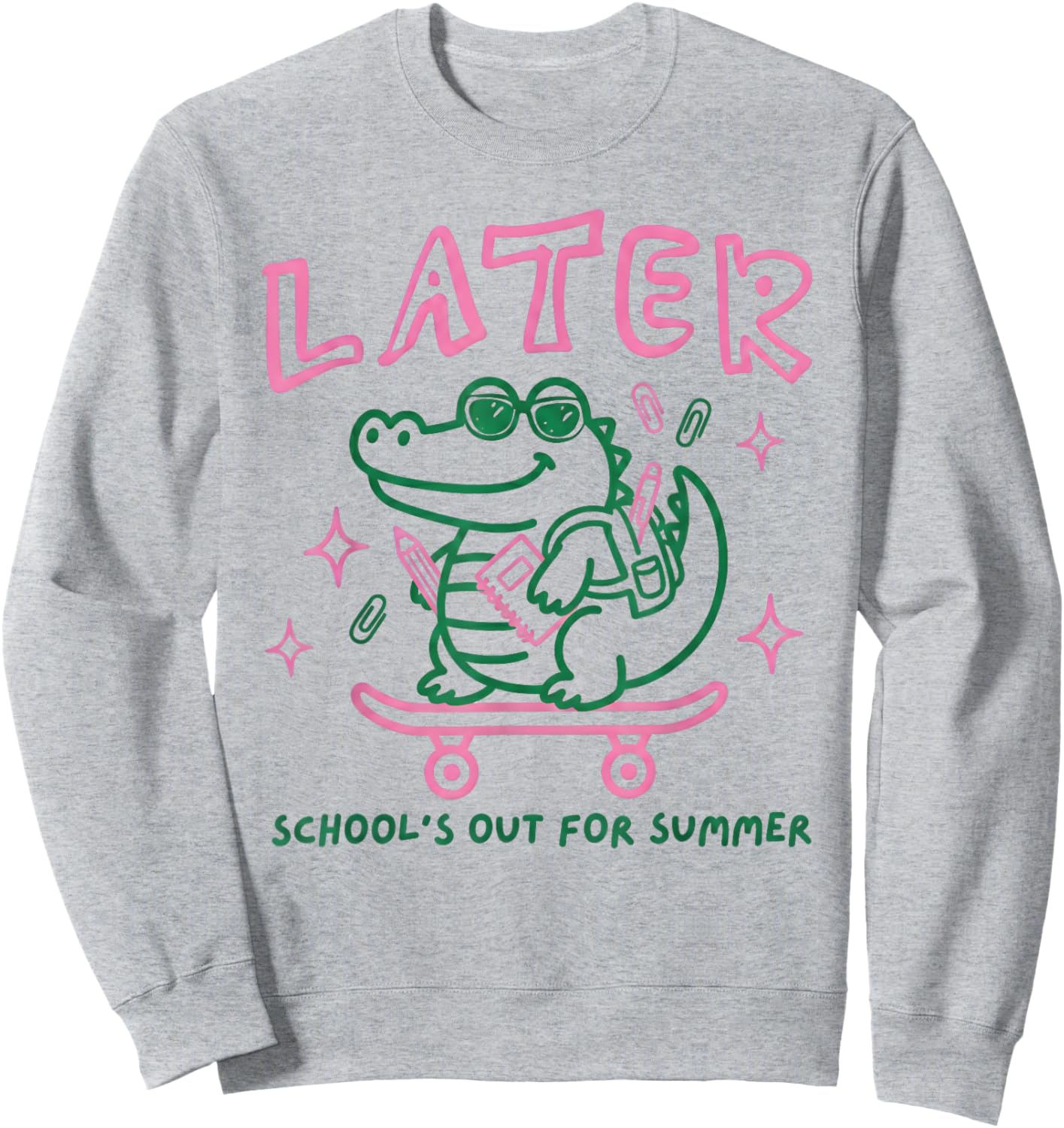 Later School’s Out for Summer Alligator Graphic for Kids Sweatshirt - Sweatshirt | Ash