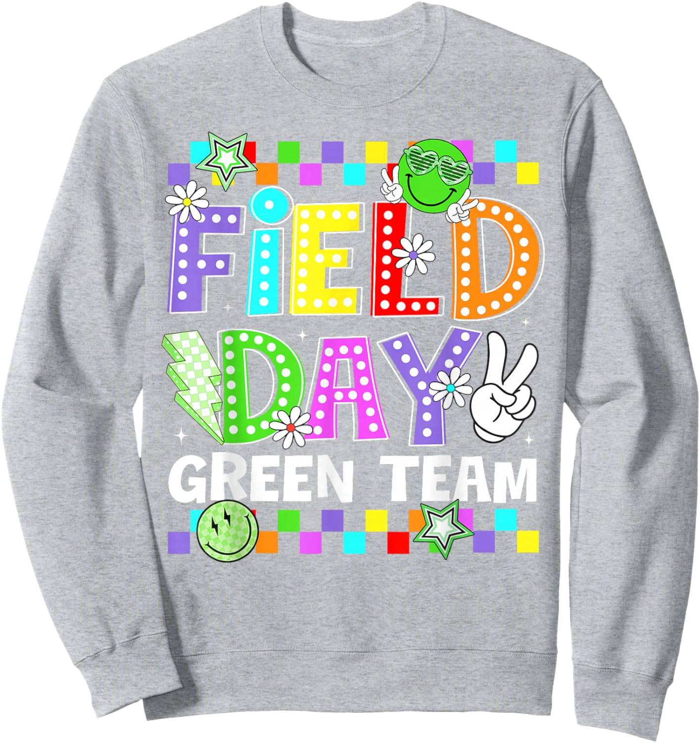 Field Day Green Team Lightning Peace Sign Men Women Kid Sweatshirt - Sweatshirt | Ash