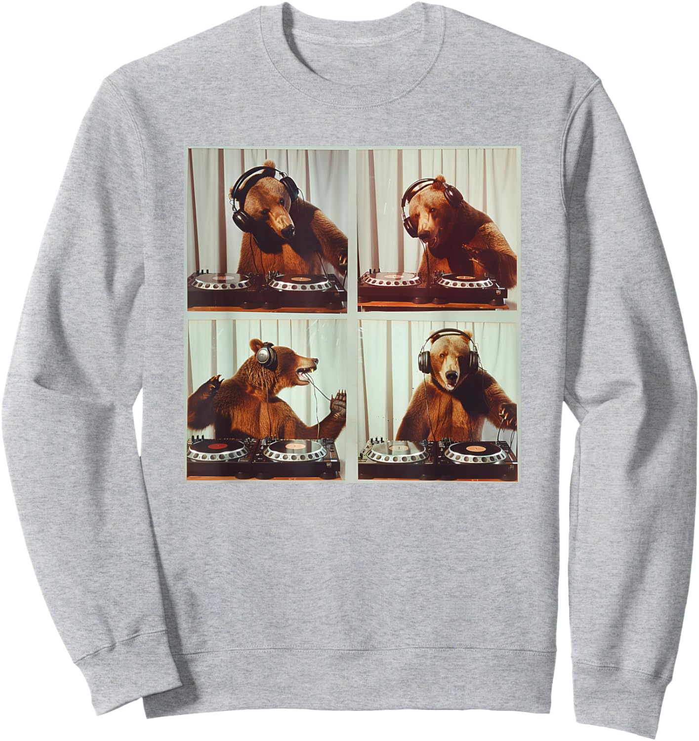 DJ Animal On Decks DJ Booth Bear DJ Turntable EDM House Sweatshirt - Sweatshirt | Ash