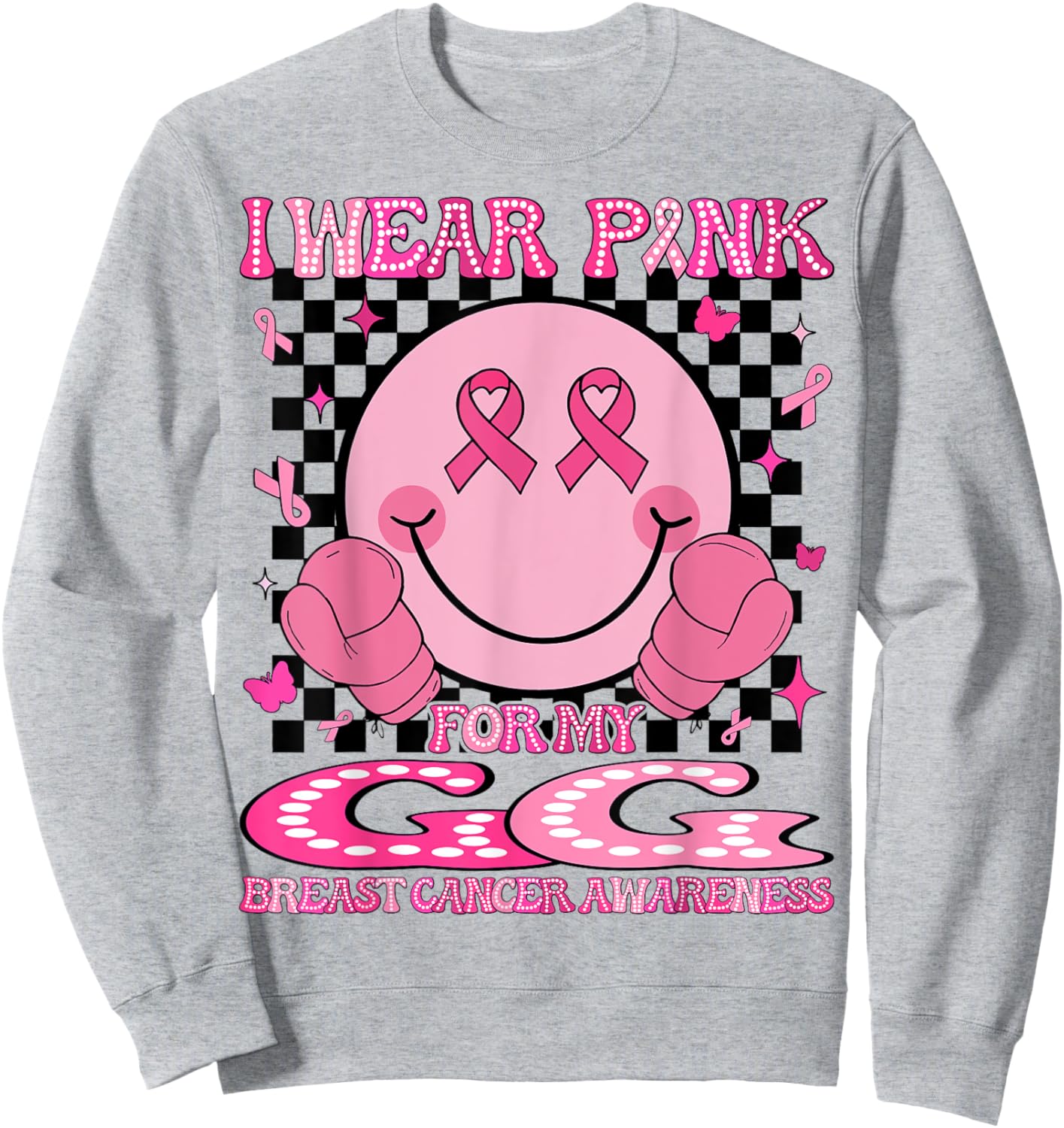 I Wear Pink For My GG Breast Cancer Awareness Groovy Sweatshirt - Sweatshirt | Ash