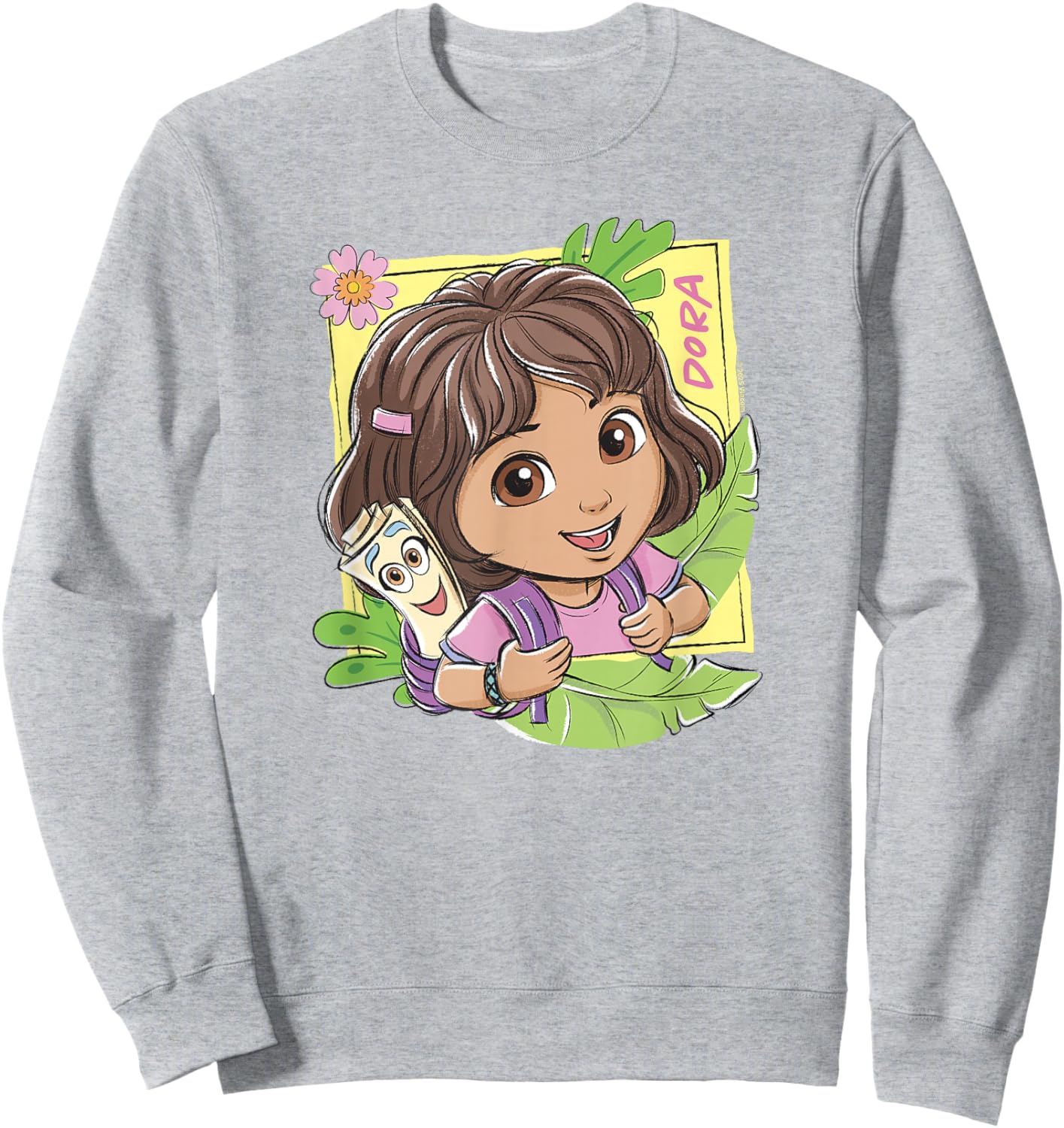 Dora (2024) Dora and Map Tropical Leaves Sweatshirt - Sweatshirt | Ash
