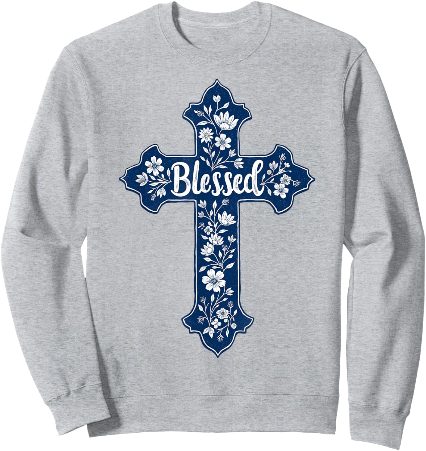 Christian Faith Cross Blue Toile Chinoiserie Floral Sweatshirt - Sweatshirt | Ash
