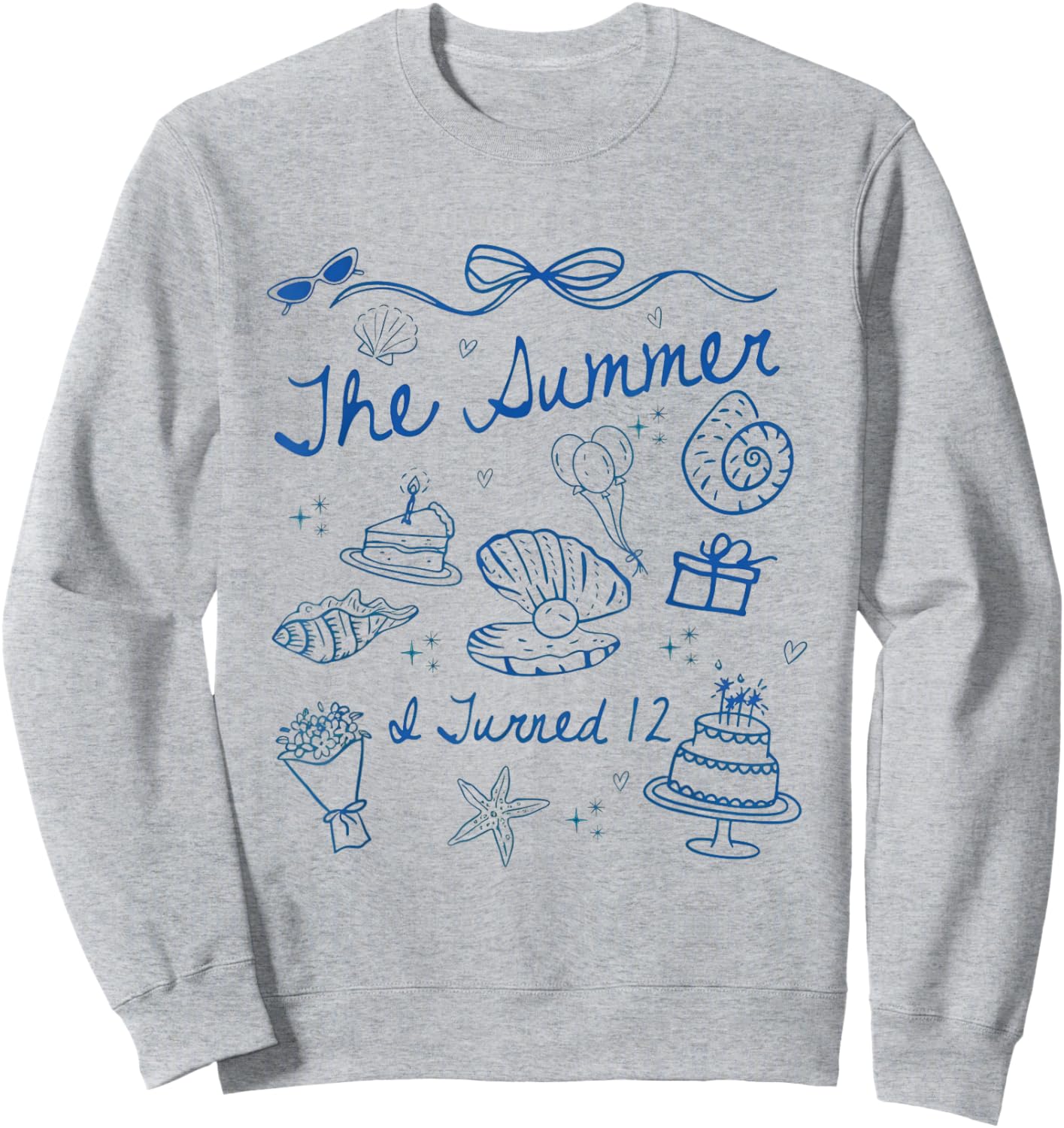 Summer I Turned 12 Cute Coastal Bow Seashell 12th Birthday Sweatshirt - Sweatshirt | Ash
