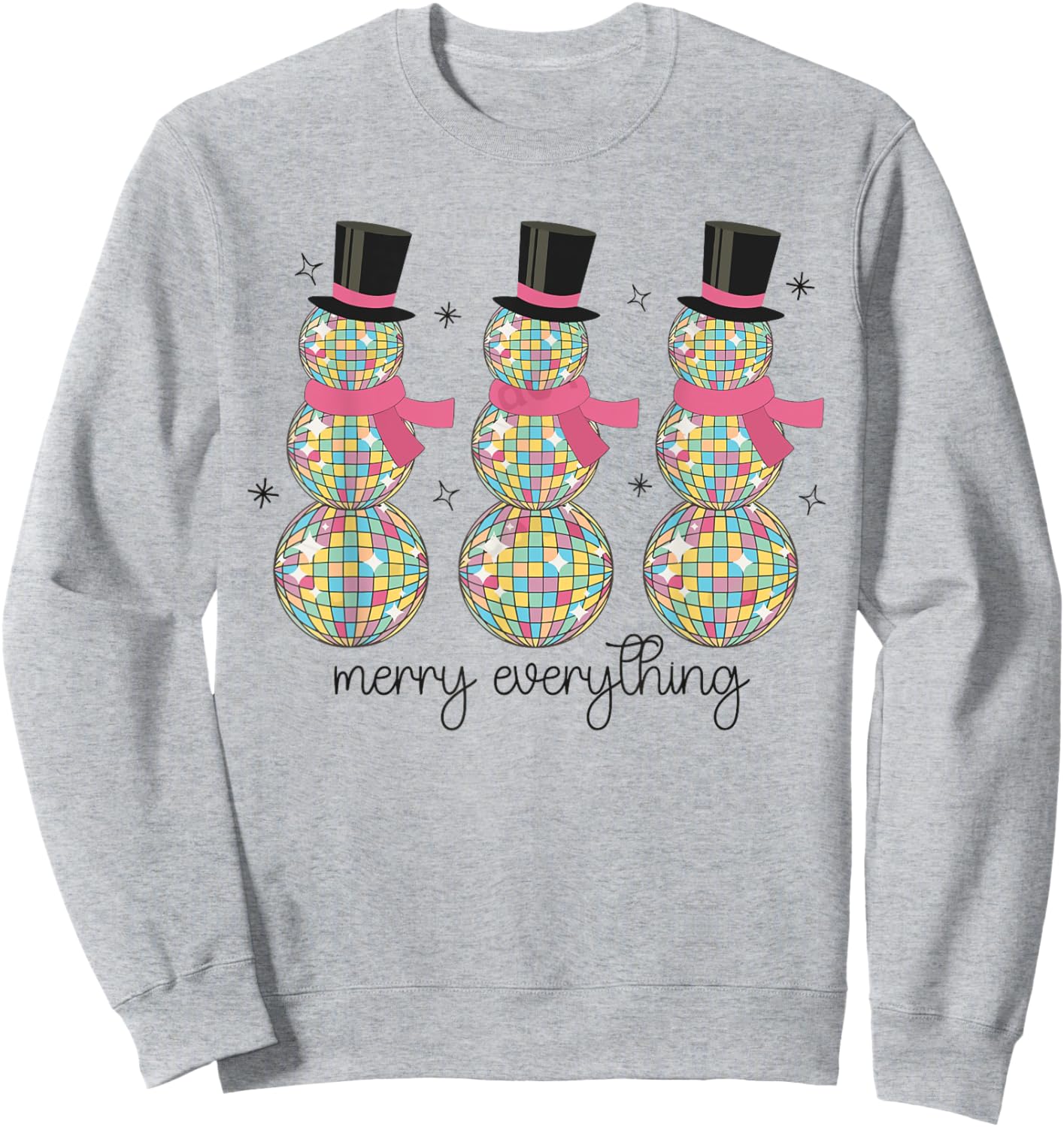 Merry Everything Disco Ball Snowman Christmas Party Xmas Sweatshirt - Sweatshirt | Ash
