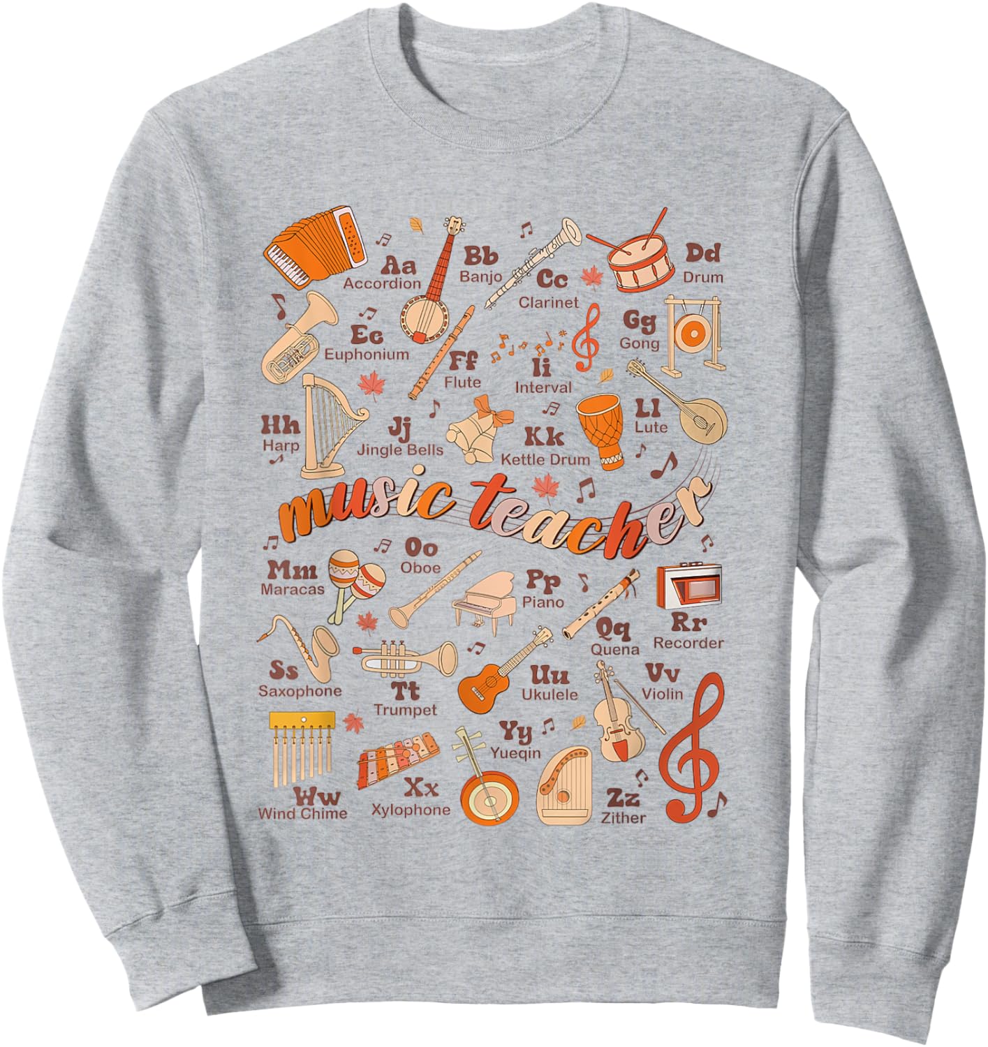 Retro Music Teacher Thanksgiving Fall Musician Piano Teacher Sweatshirt - Sweatshirt | Ash