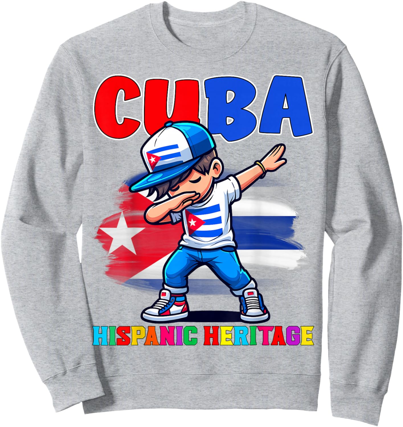 Cuba Dabbing Kid Hispanic Heritage Celebration for Kids Sweatshirt - Sweatshirt | Ash